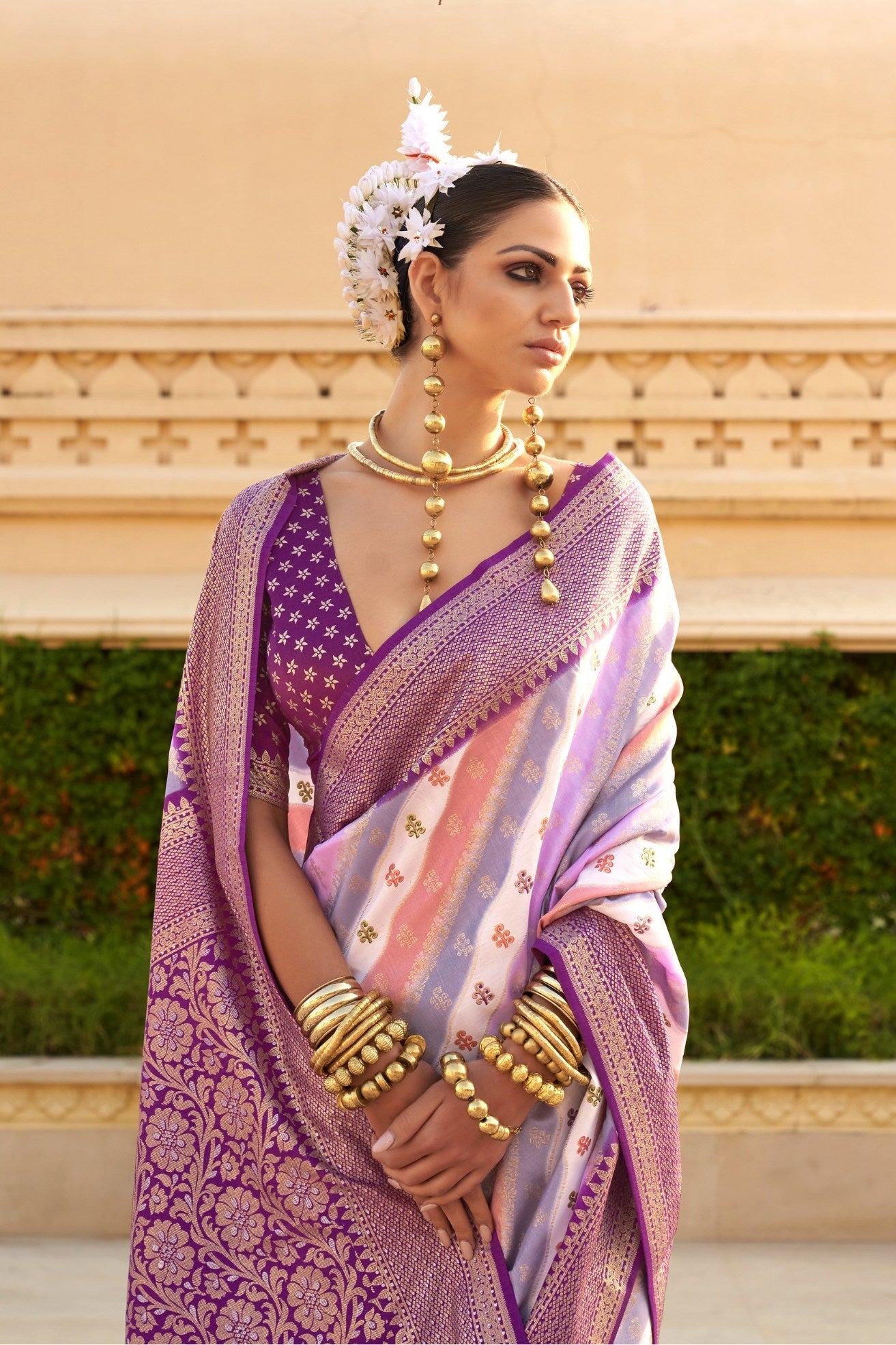 Bouquet Purple Woven Patola Printed Silk Saree