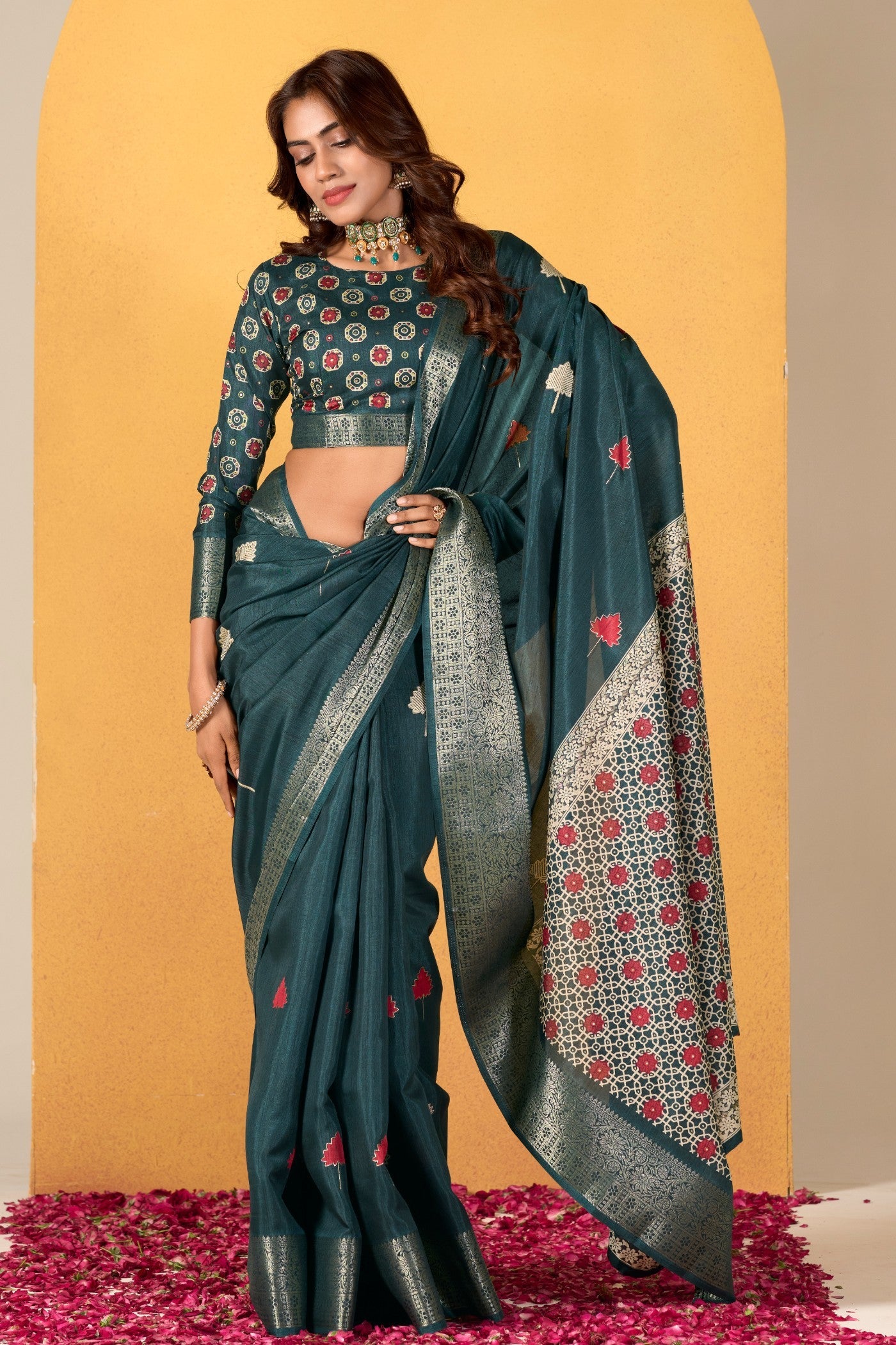 Forest Green Woven Dola Silk Saree