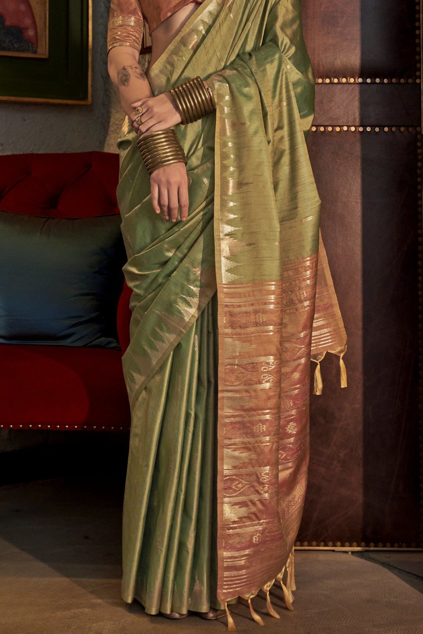 Mineral Green Woven Linen Saree