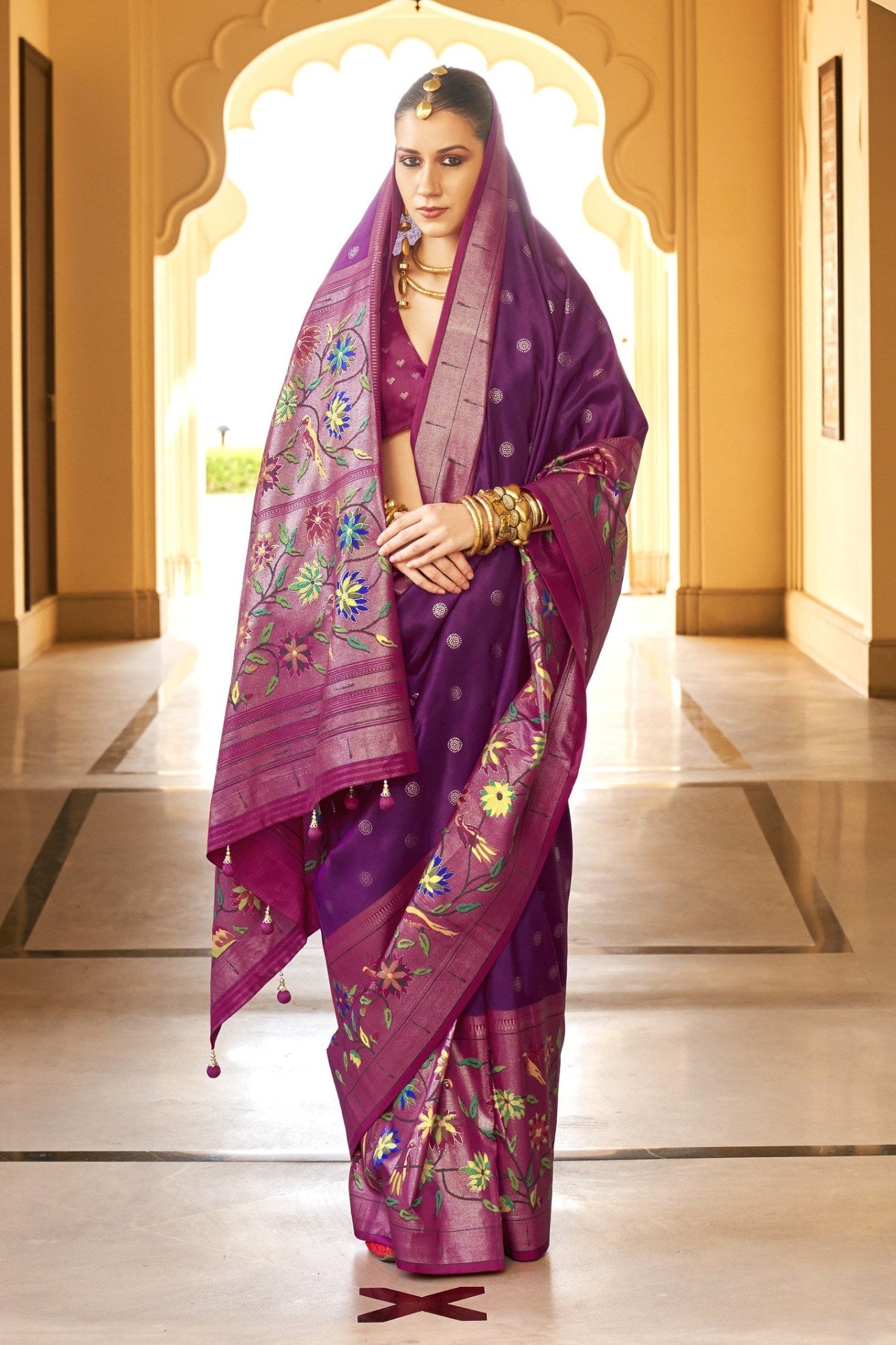 Wine Berry Purple Woven Paithani Designer Saree