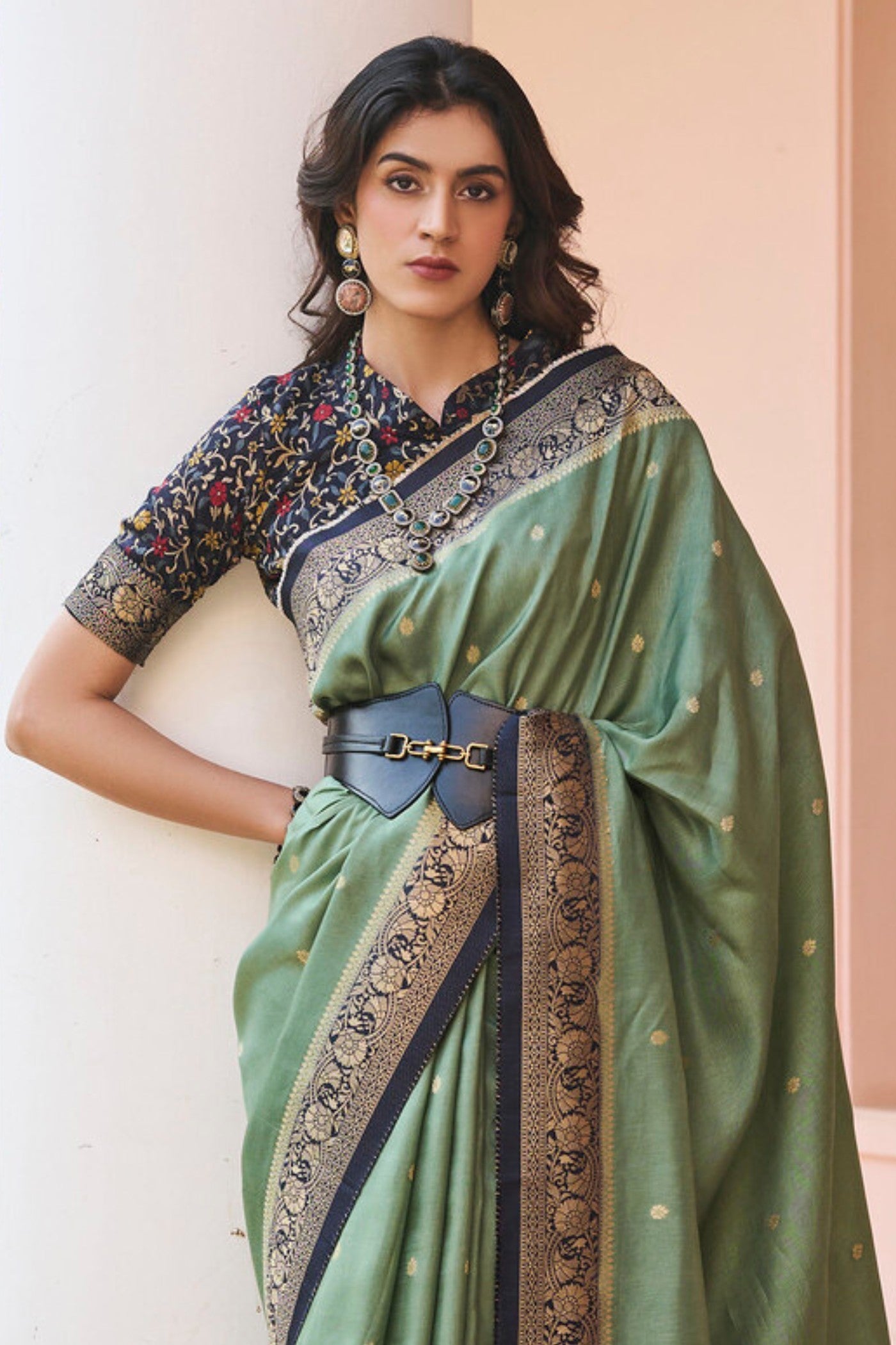 Battleship Green Banarasi Handloom Saree