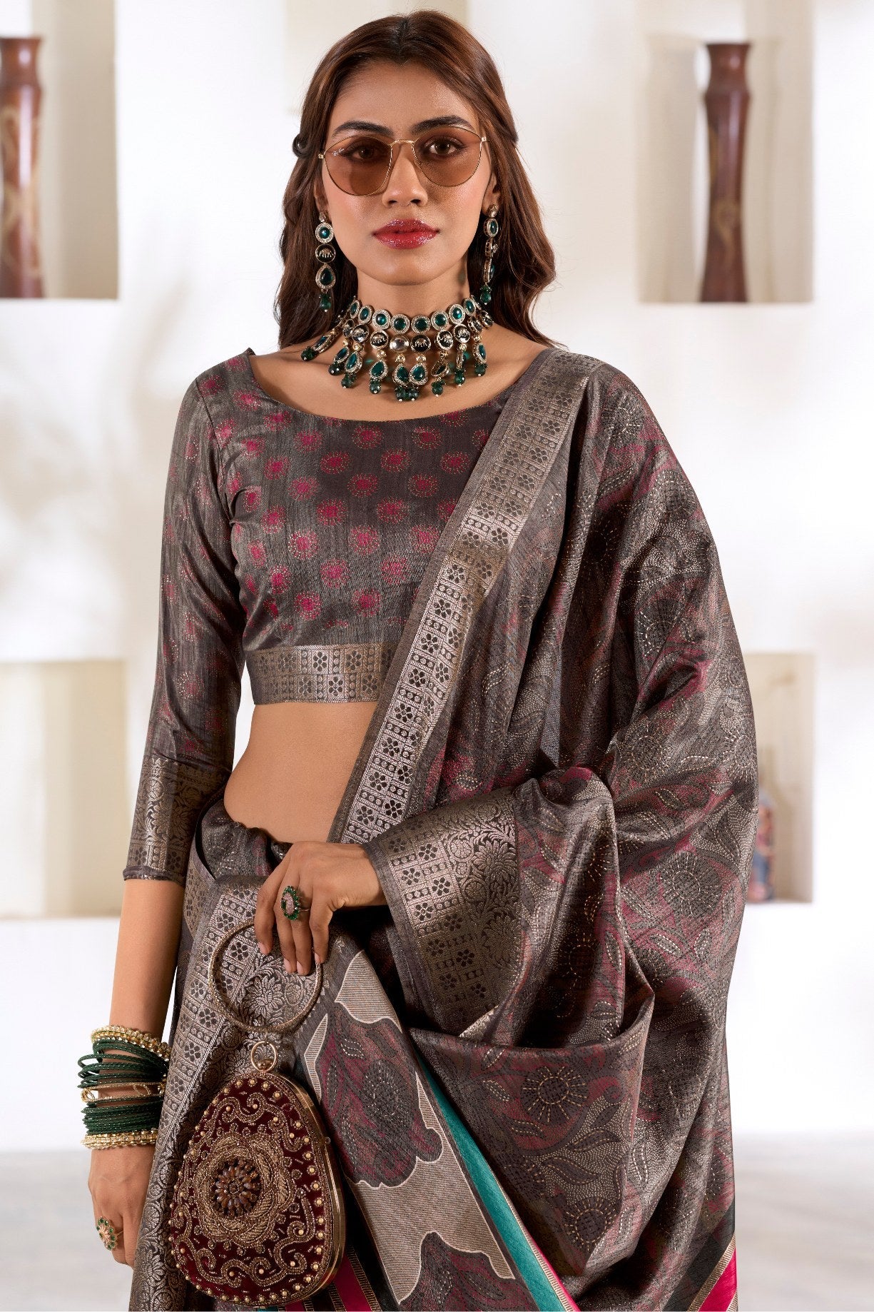 Almond Frost Brown Soft Dola Silk Saree