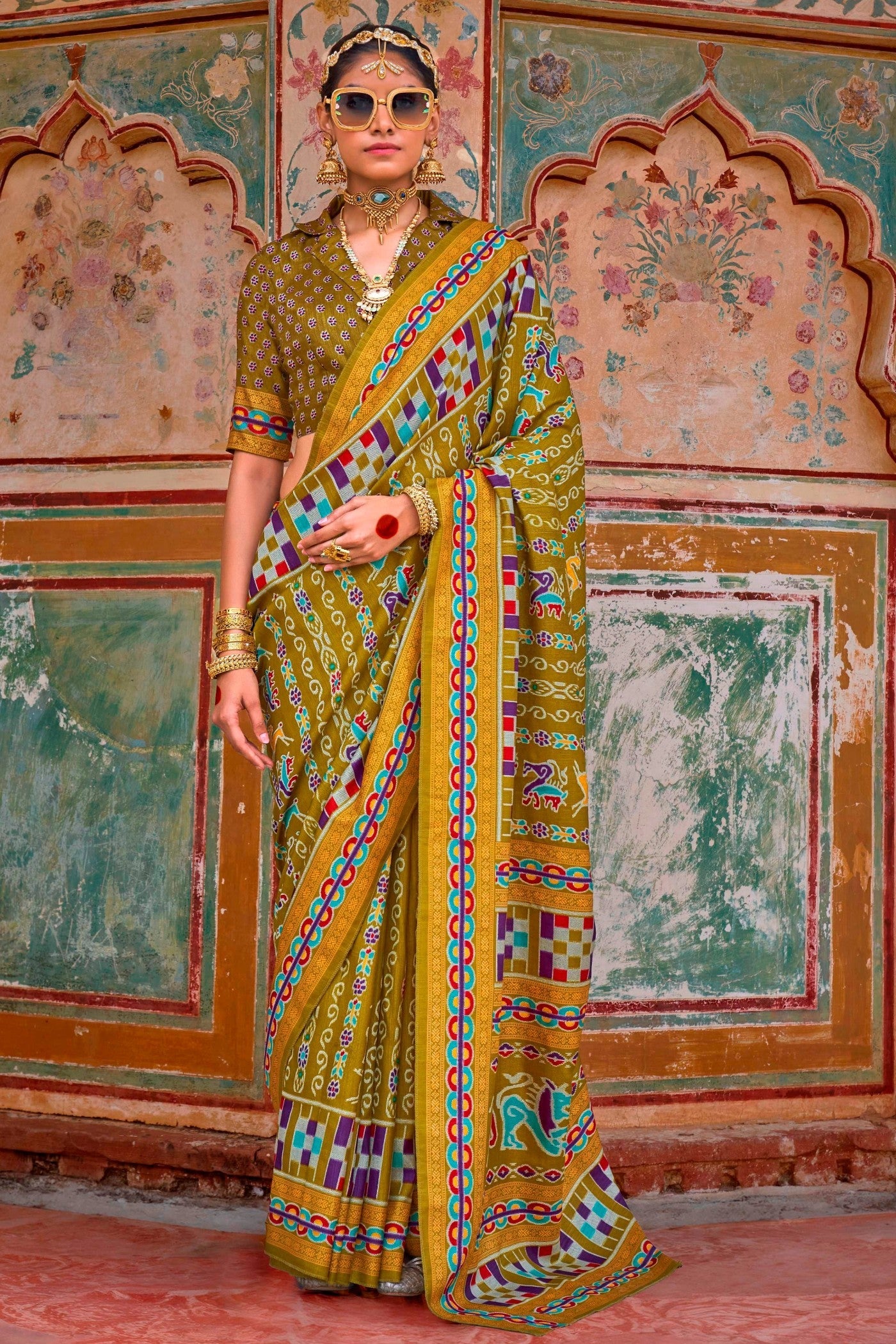 Luxor Gold Green Printed Patola Saree