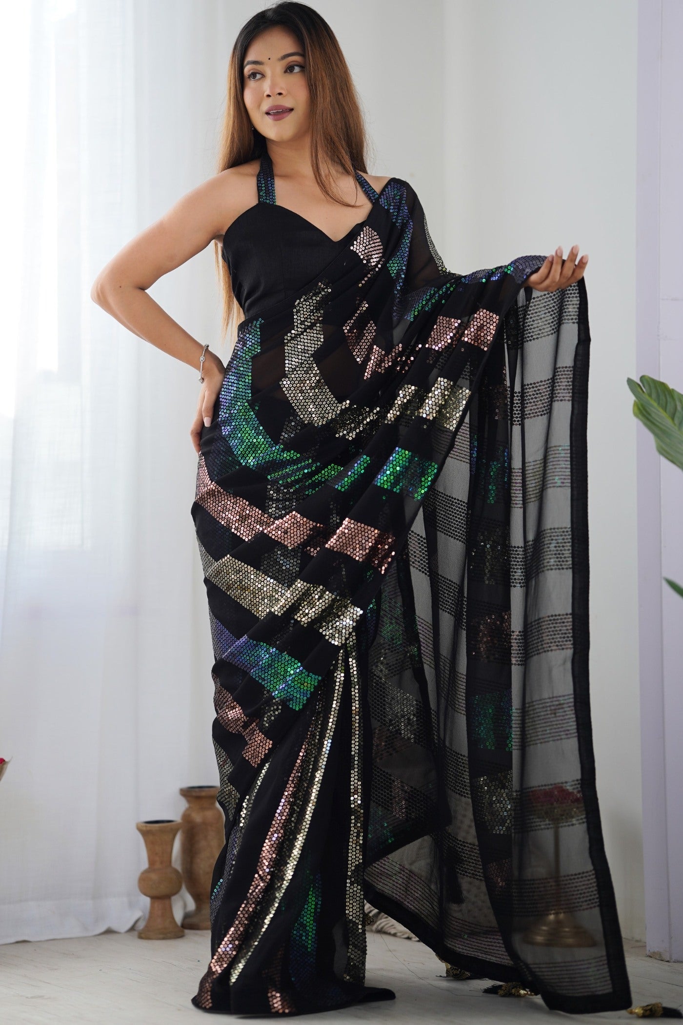 Bitter Black Georgette Partywear Saree