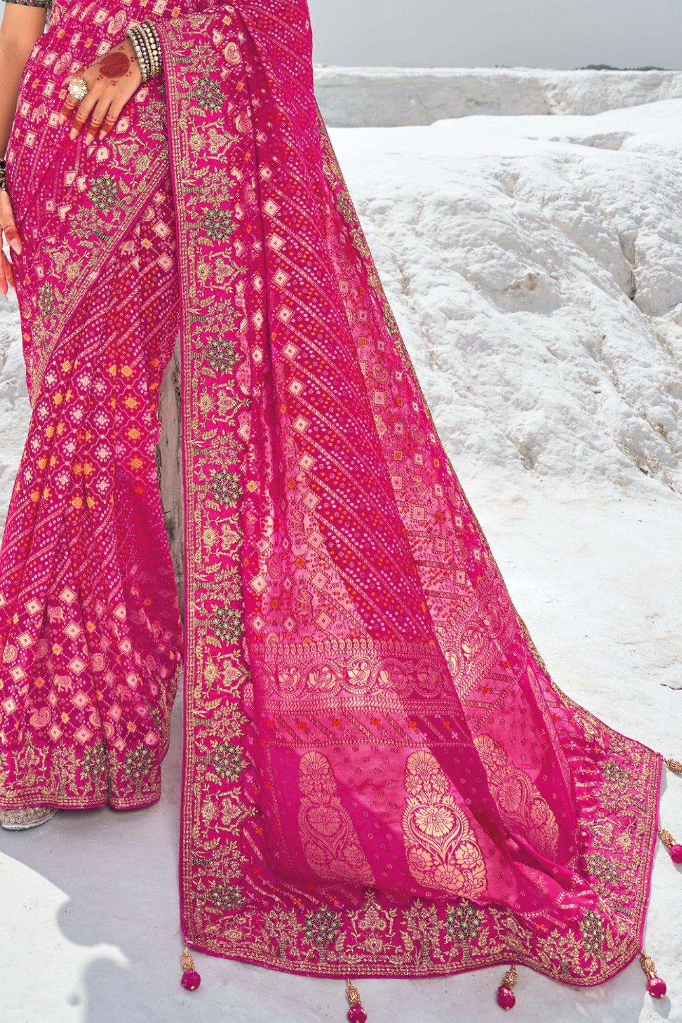 Magenta Pink Georgette Patola Saree