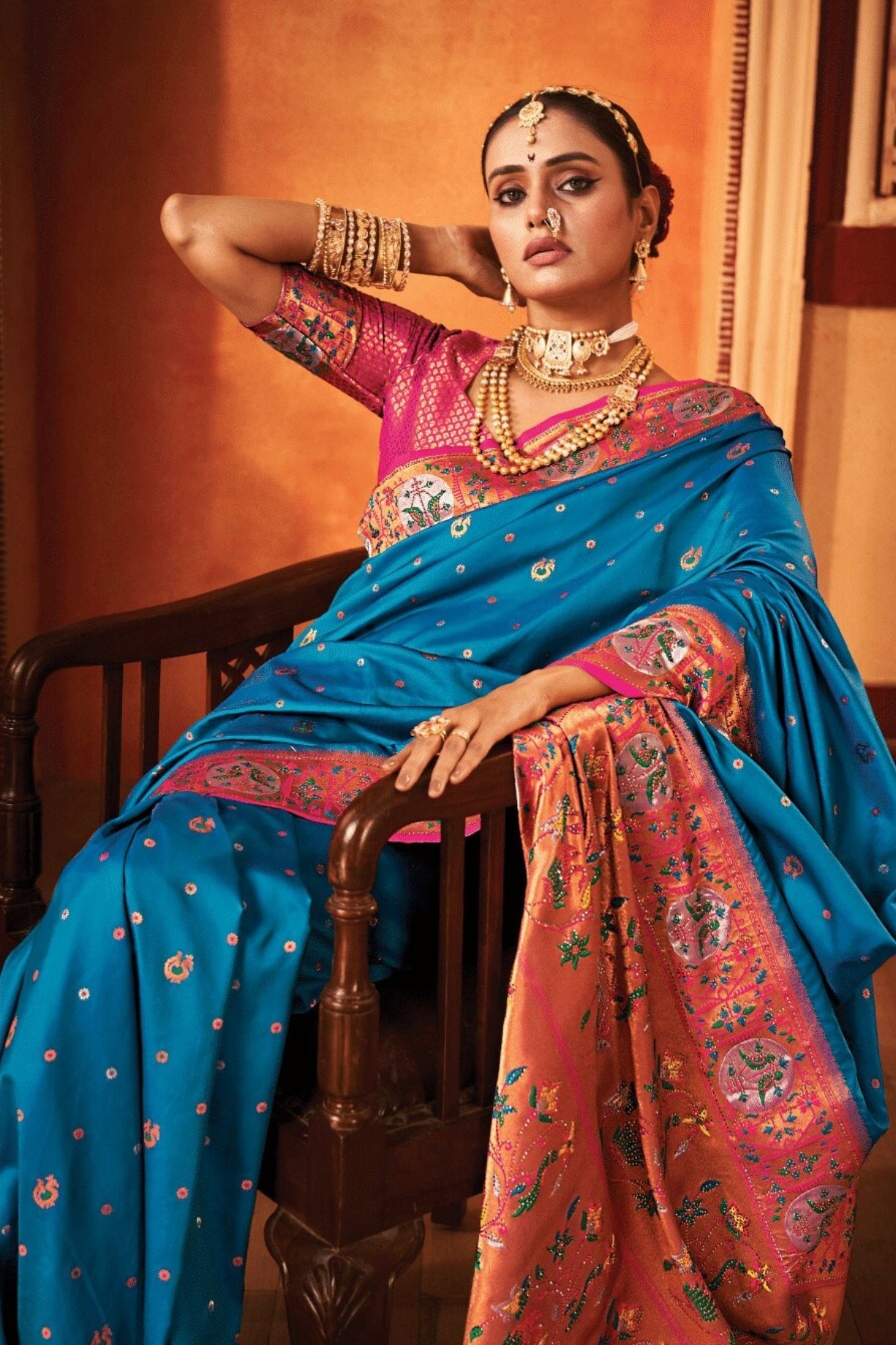 Chathams Blue Woven Paithani Saree