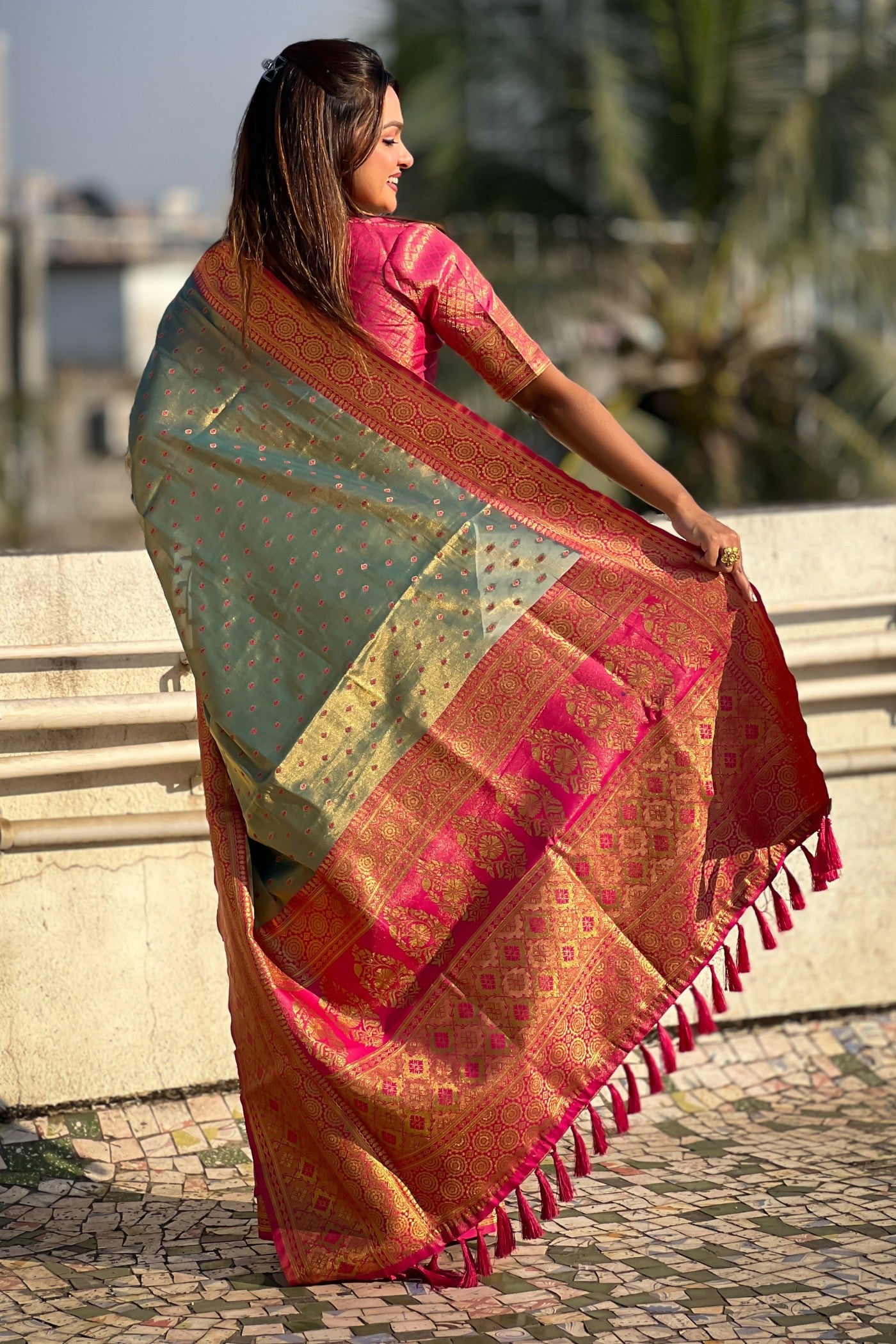 Heathered Green Woven Banarasi Saree