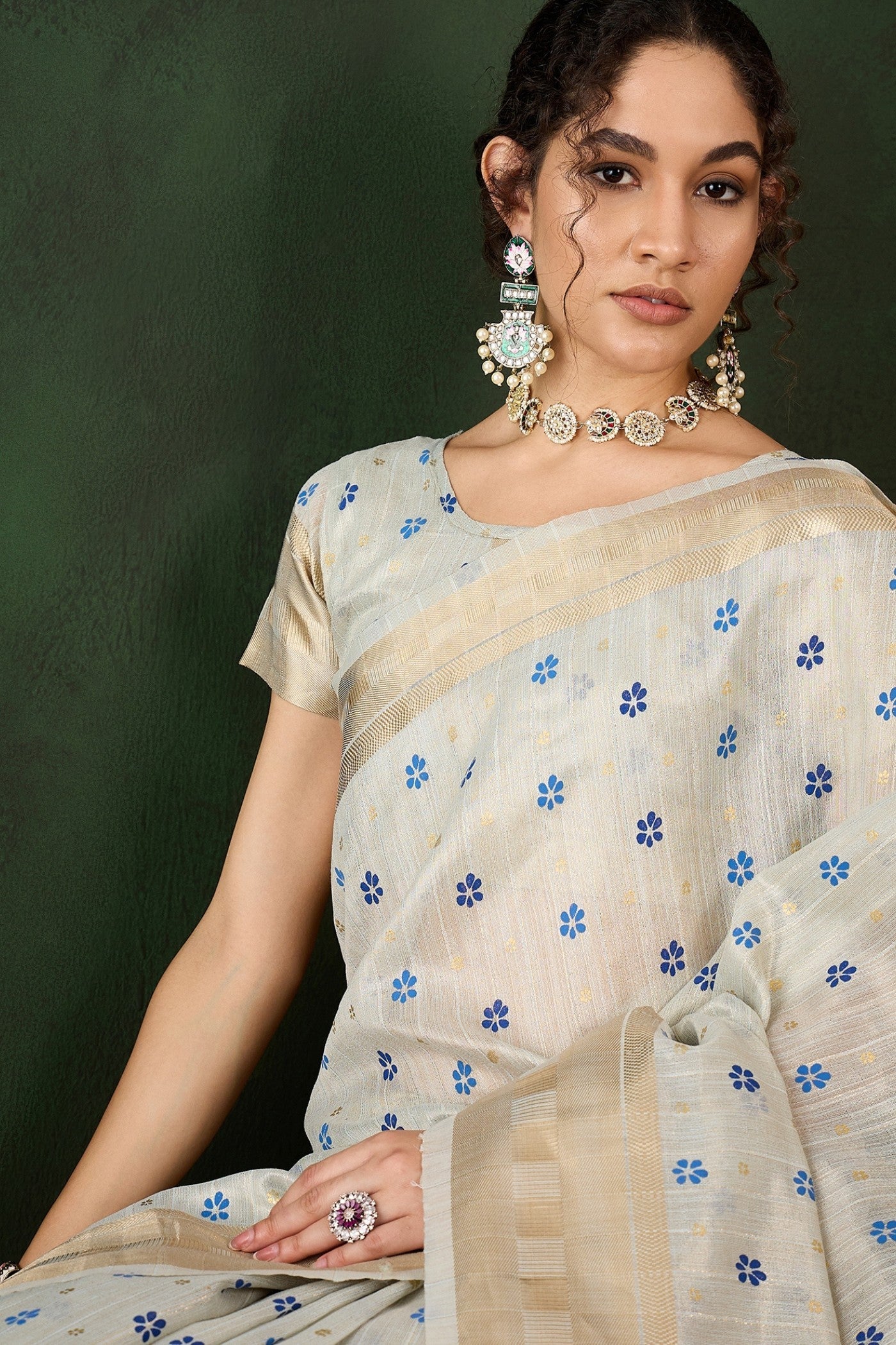 Pearl White Woven Khadi Organza Saree