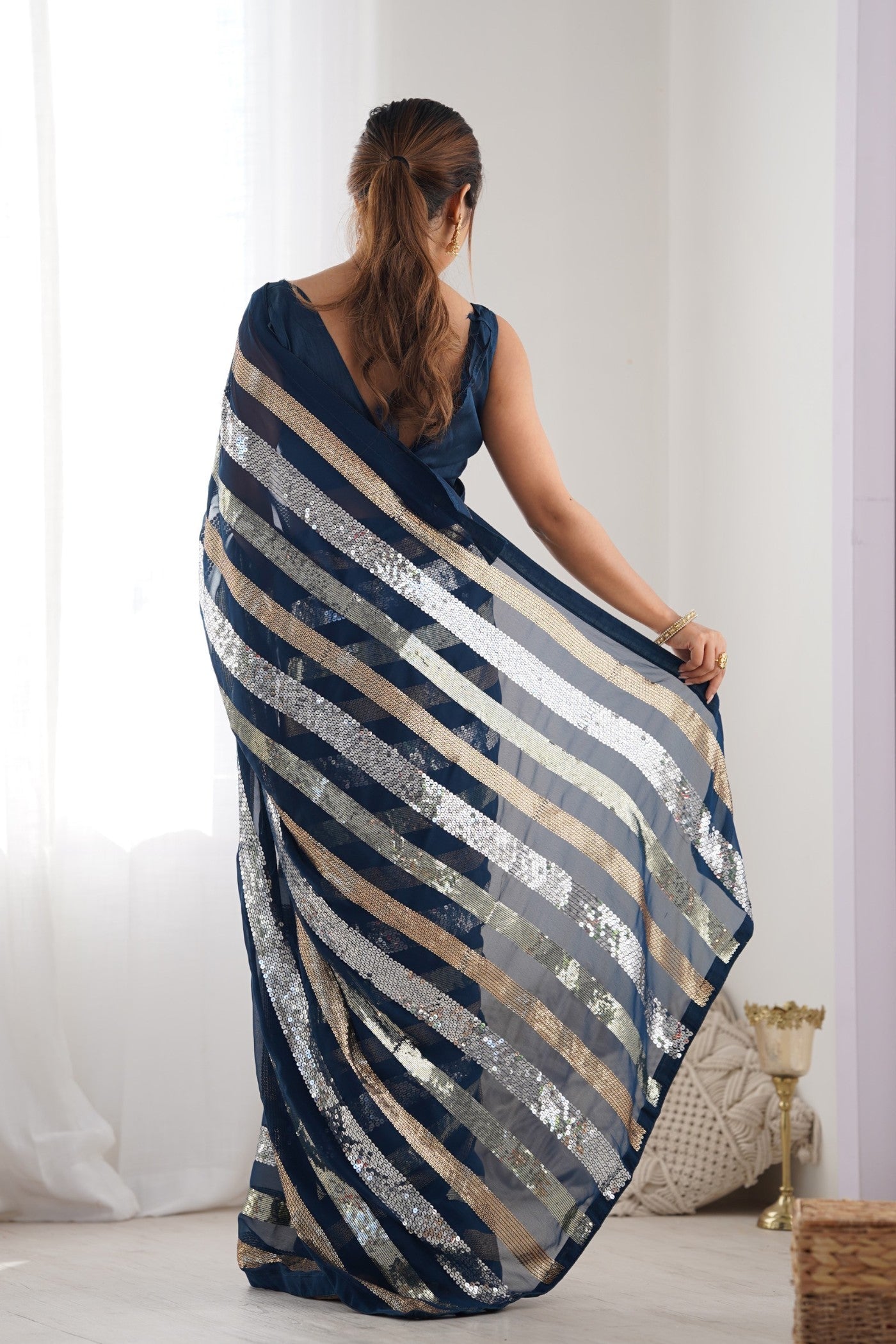 Mirage Blue Georgette Partywear Saree