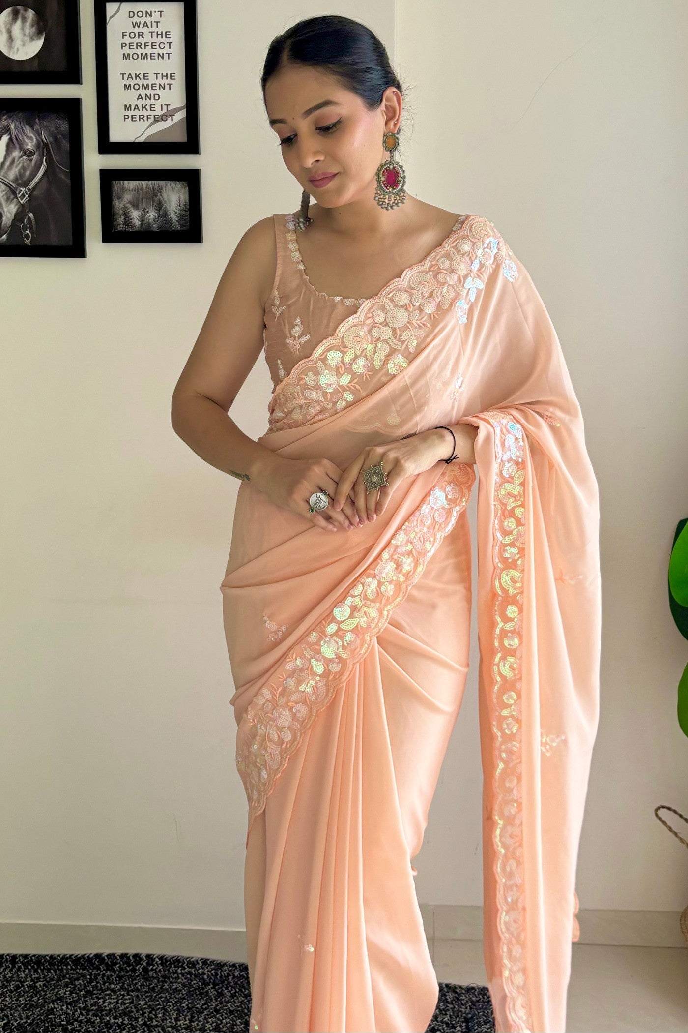 Manhattan Orange Embroidery Georgette saree