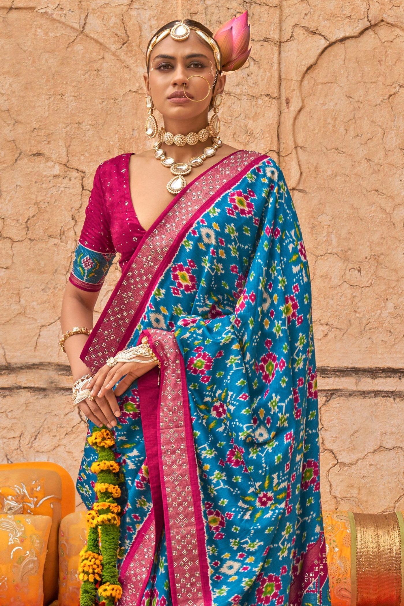 Pacific Blue Printed Patola Saree