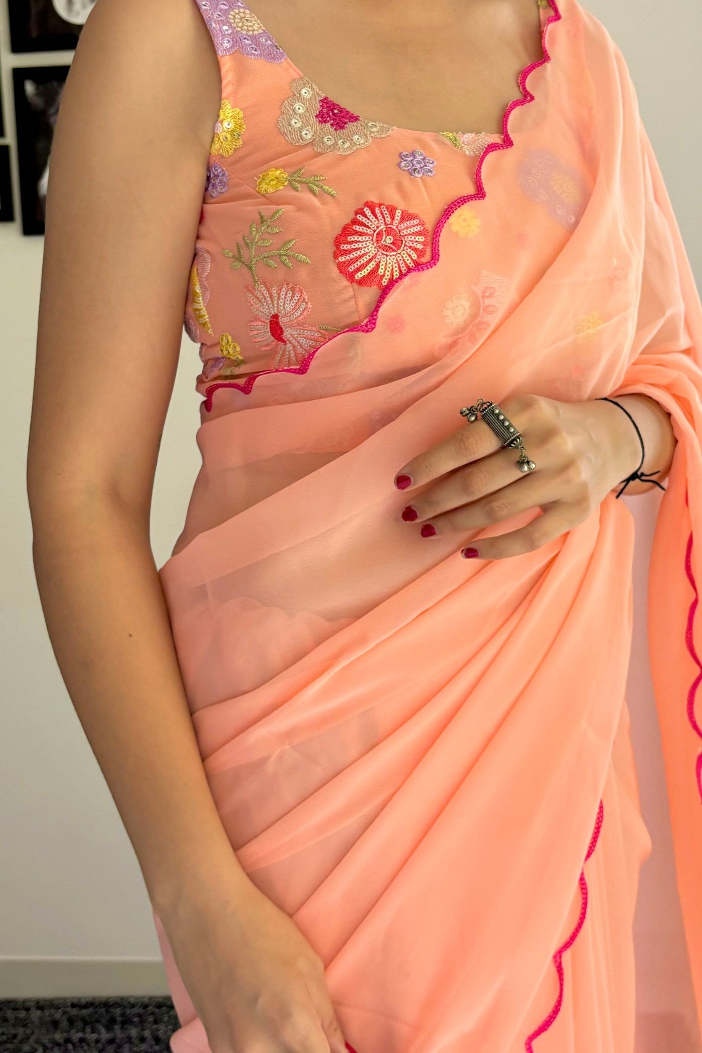 Blushing Peach Gerogette Saree