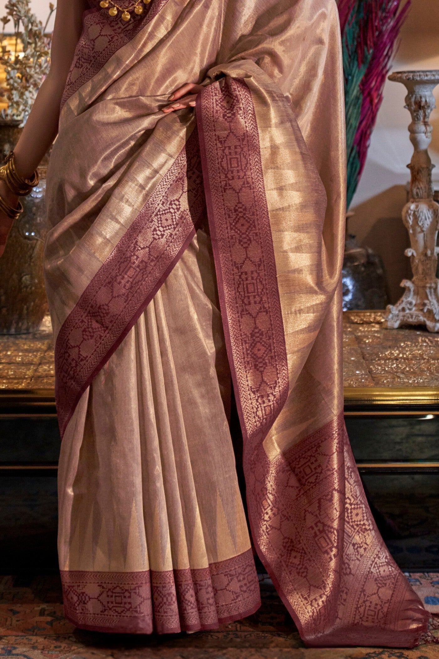 Coca Brown Woven Tissue Silk Saree