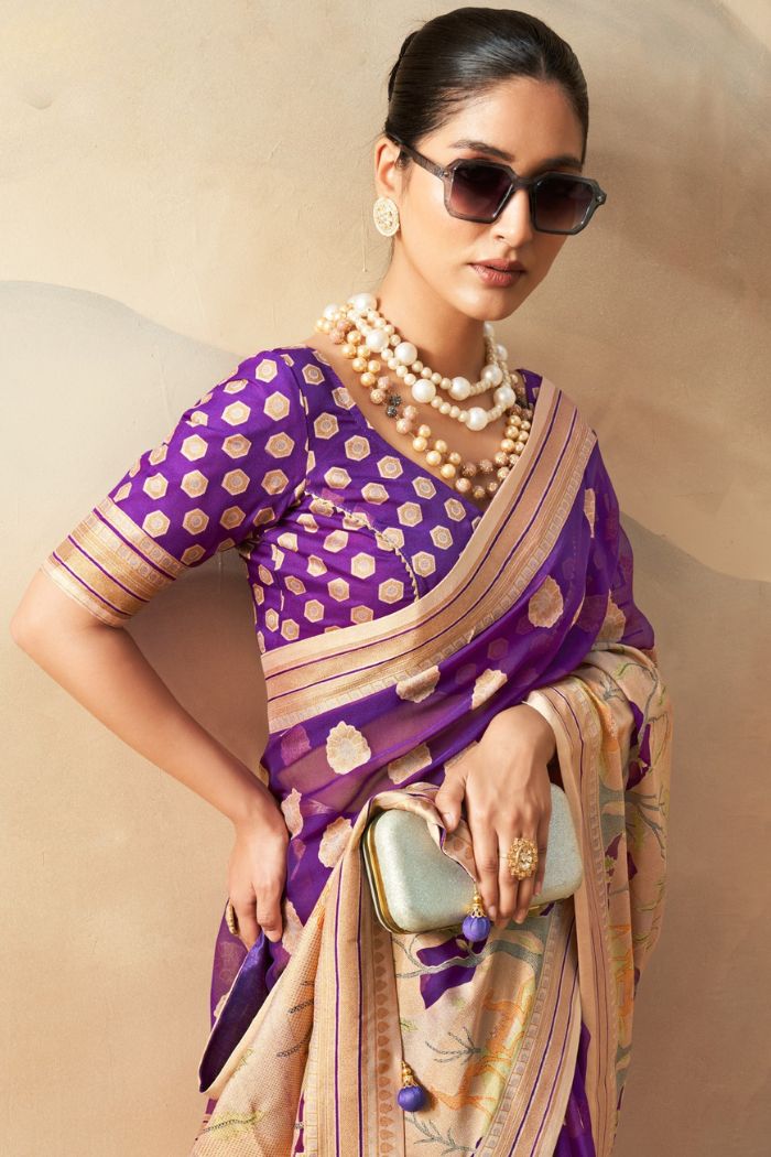 Wine Berry Purple Woven Georgette saree