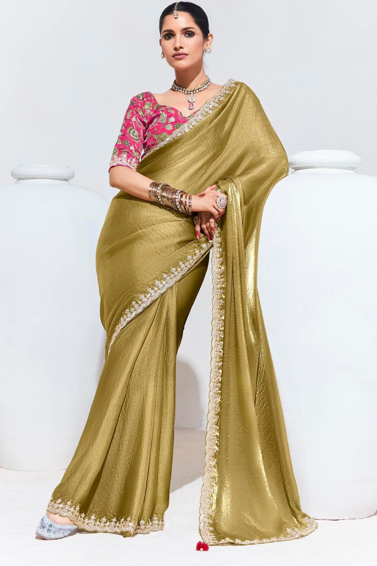 Kumera Yellow Tissue Organza Designer Partywear Saree