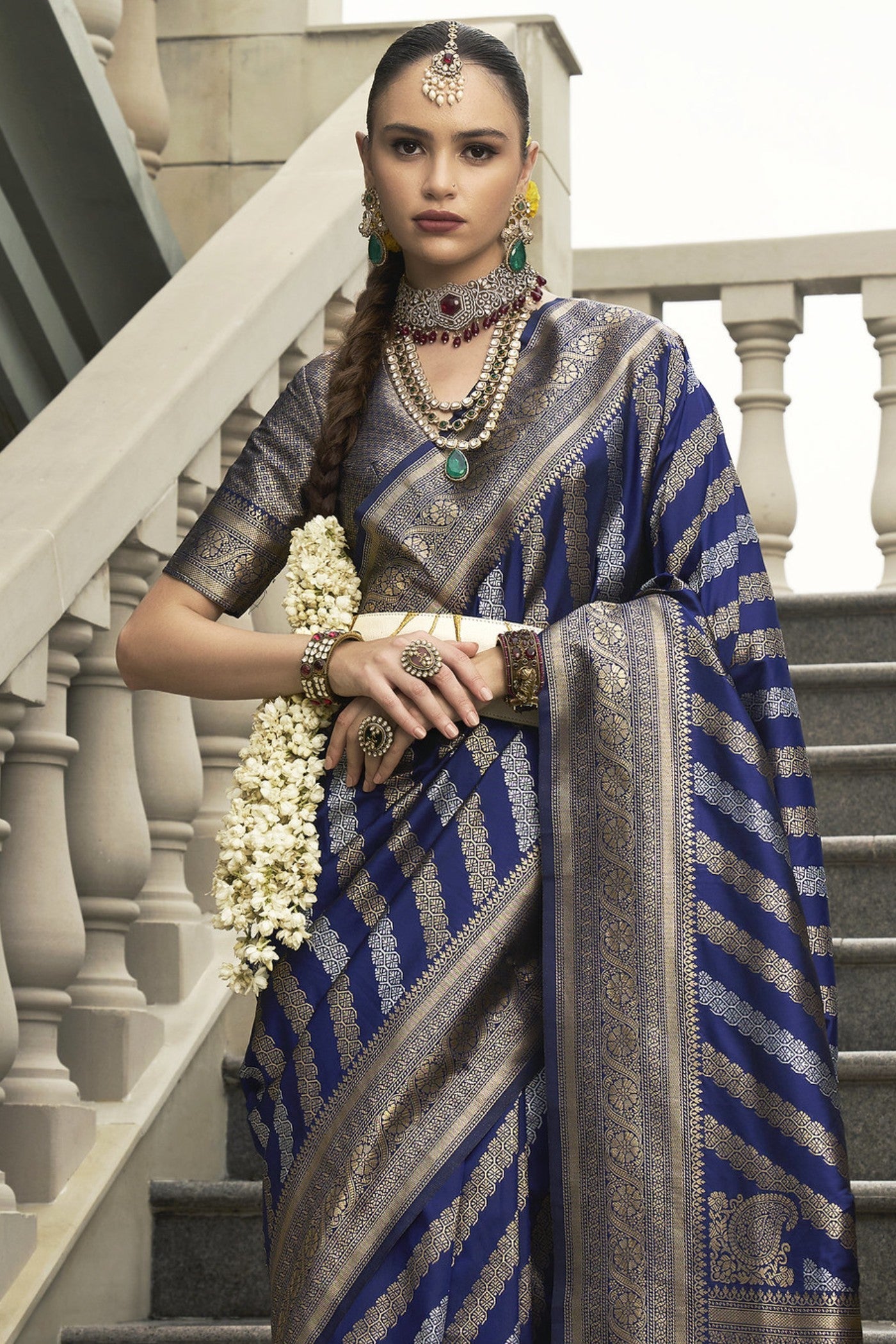 Martinique Blue Woven Banarasi Saree