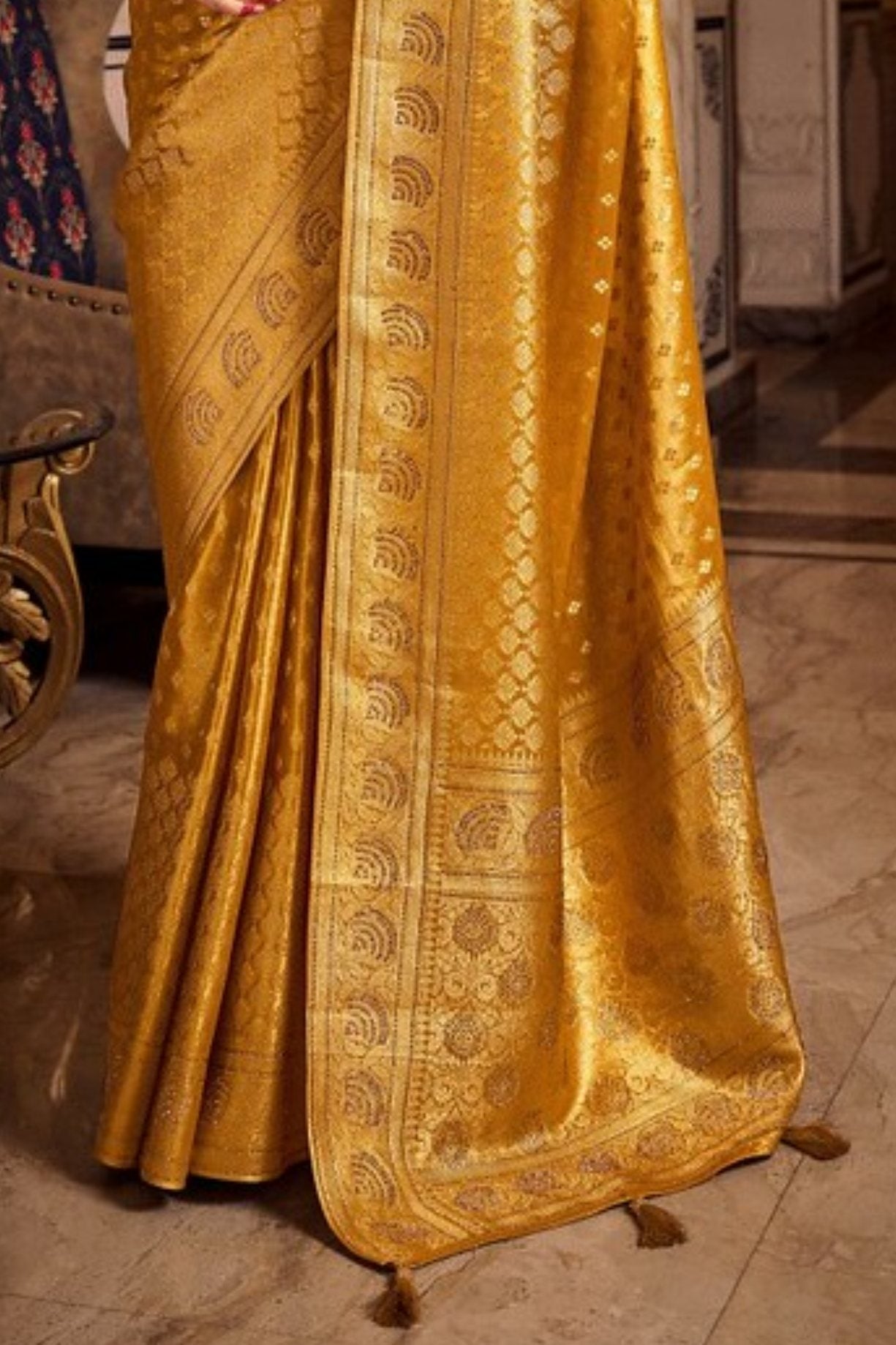 Golden Yellow Zari Woven Banarasi Saree