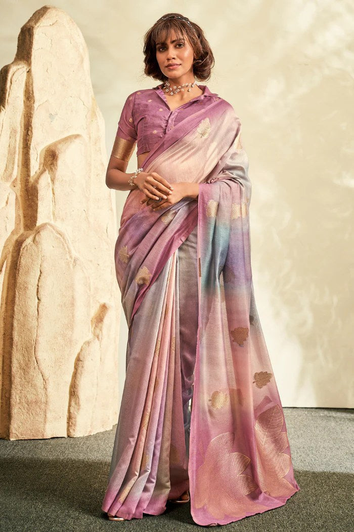 Turkish Rose Purple Banarasi Handloom Khadi Silk Saree