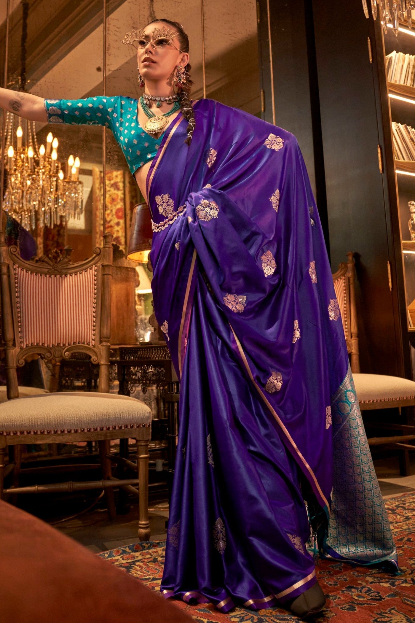 Tolopea Purple Banarasi Satin Saree