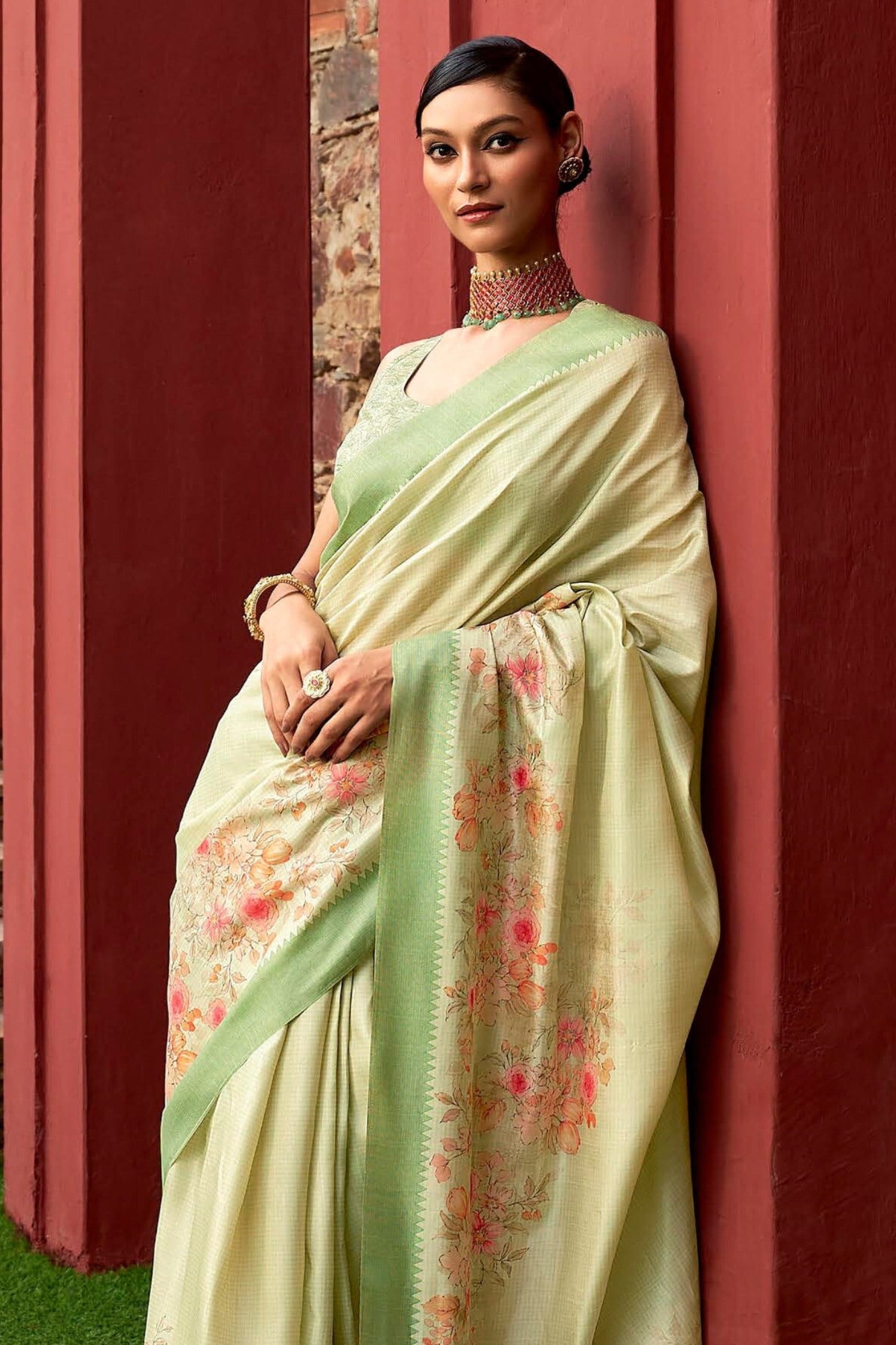 Yuma Green Digital Printed Banarasi Saree