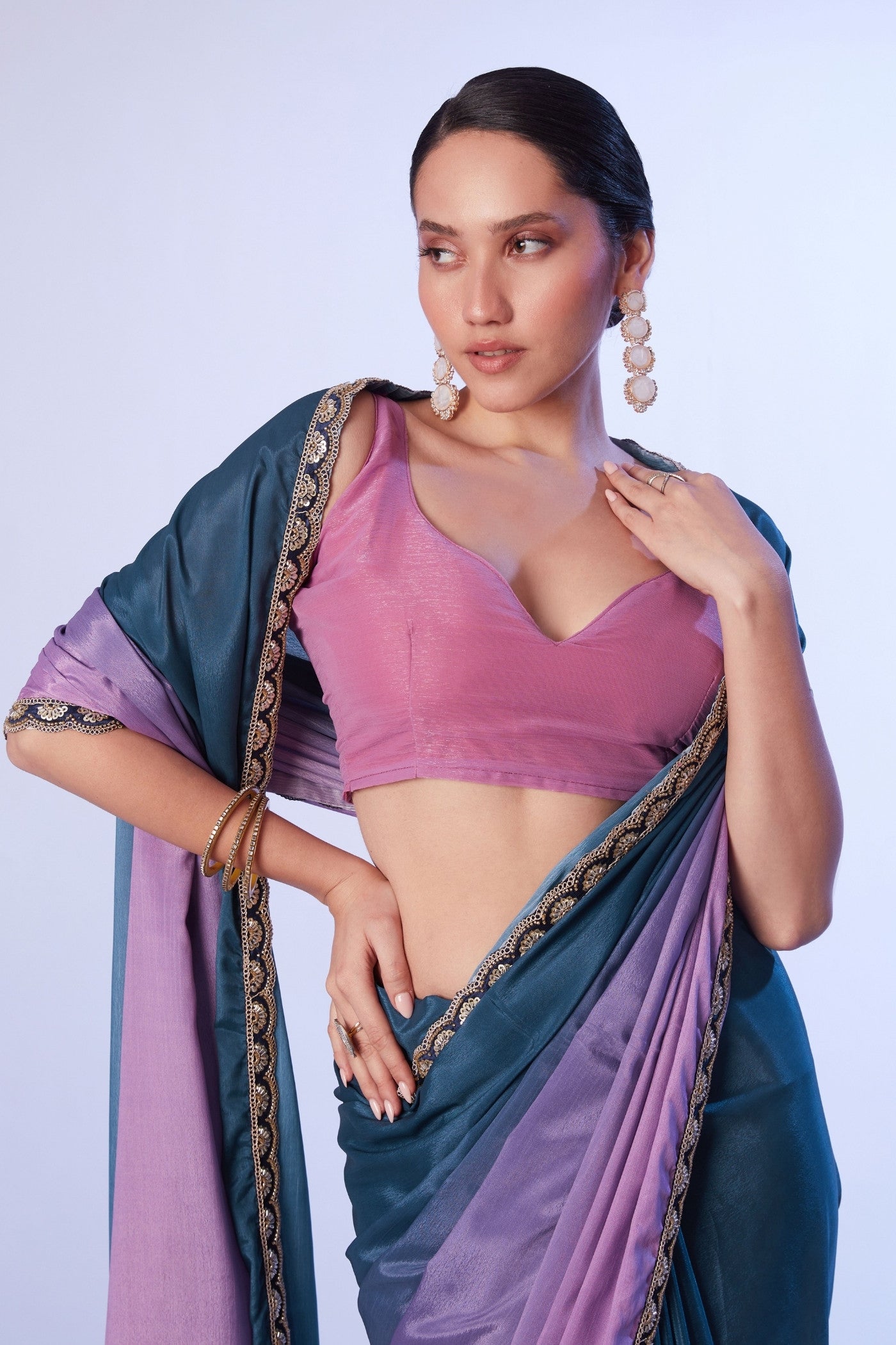 Spruce Blue and Purple Designer Partywear Saree