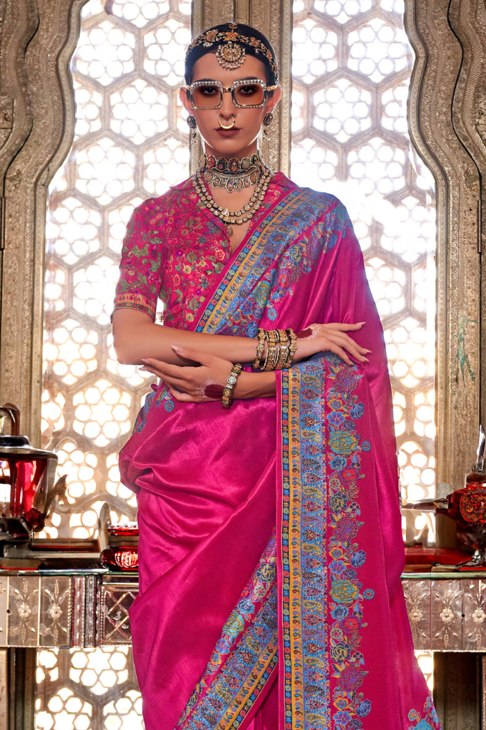 Razzmatazz Pink Printed Banarasi Saree