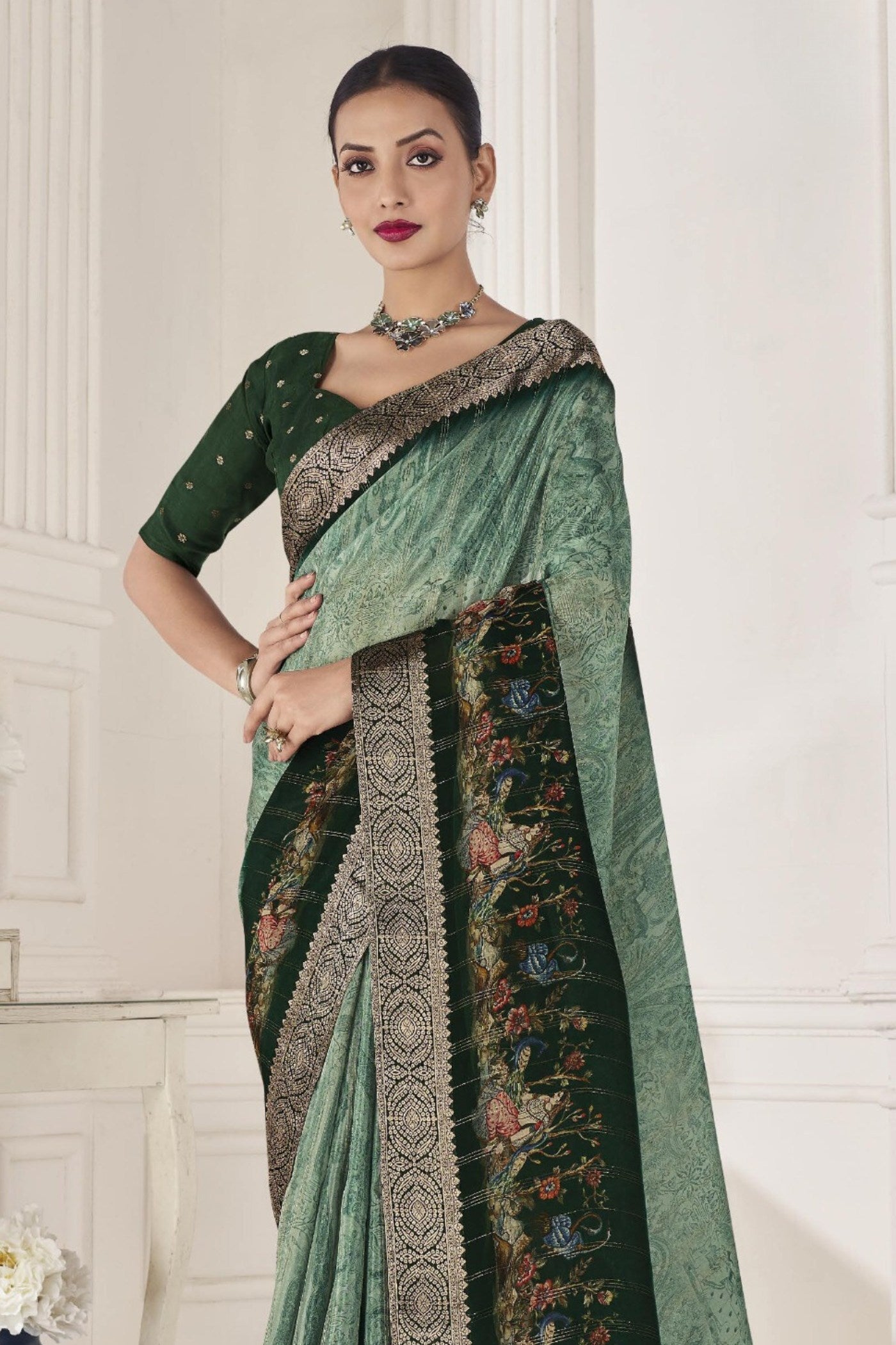 Winter Green Banarasi Silk Saree