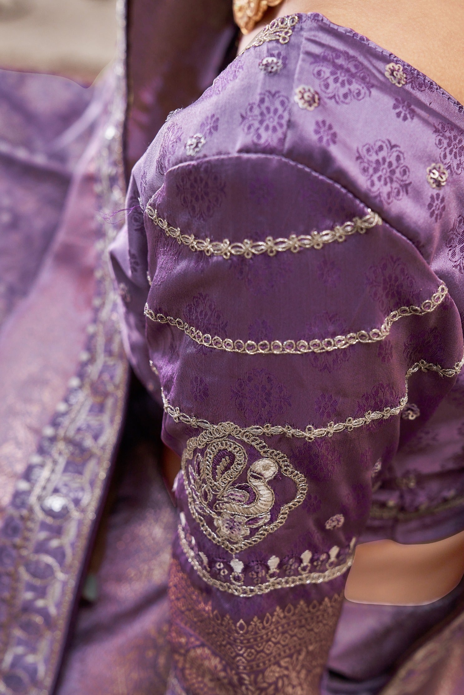 Lily Purple Embroidered Satin Silk Saree