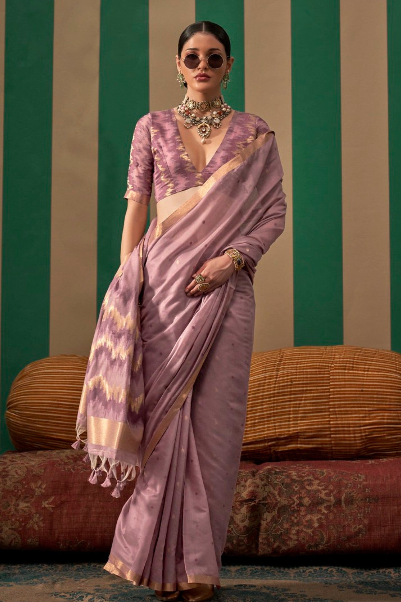 Brandy Rose Purple Handloom Linen Saree