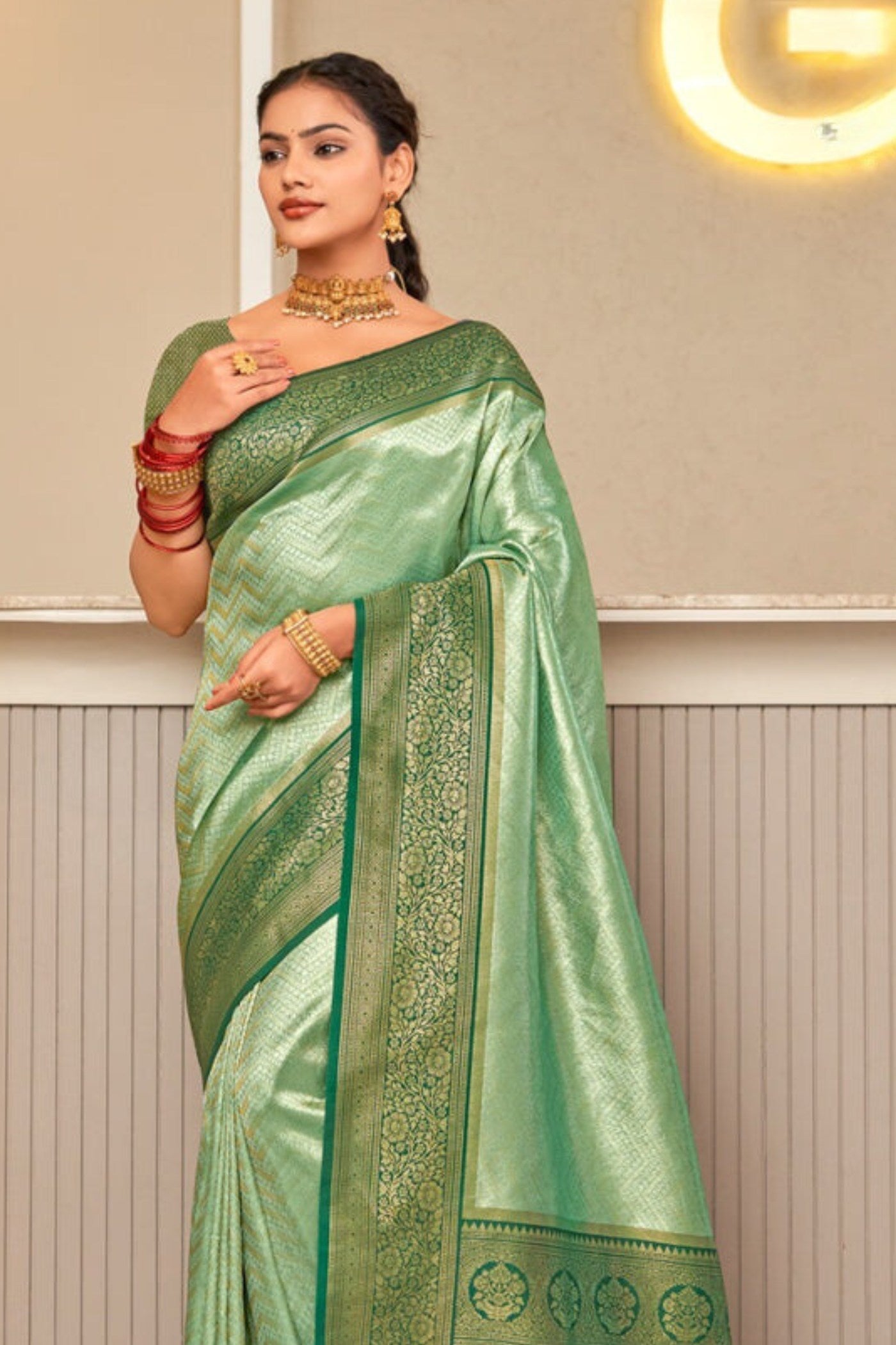 Shimmer Green Zari Woven Kanjivaram Saree