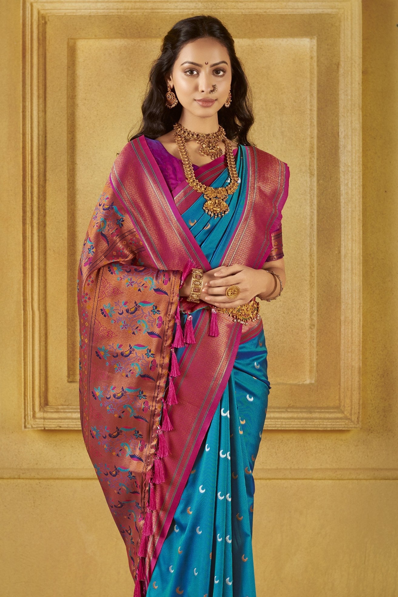 Boston Blue Woven Paithani Saree