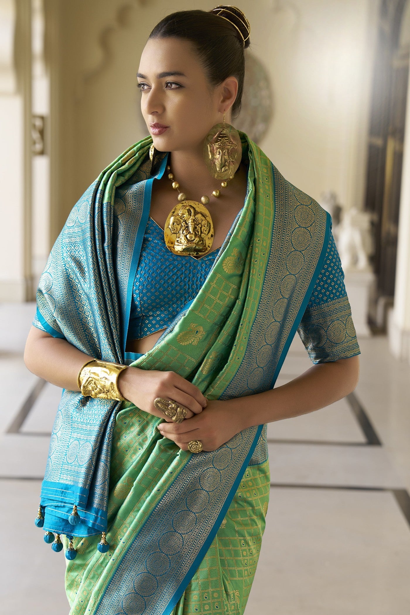 Celadon Green Woven Kanjivaram Saree