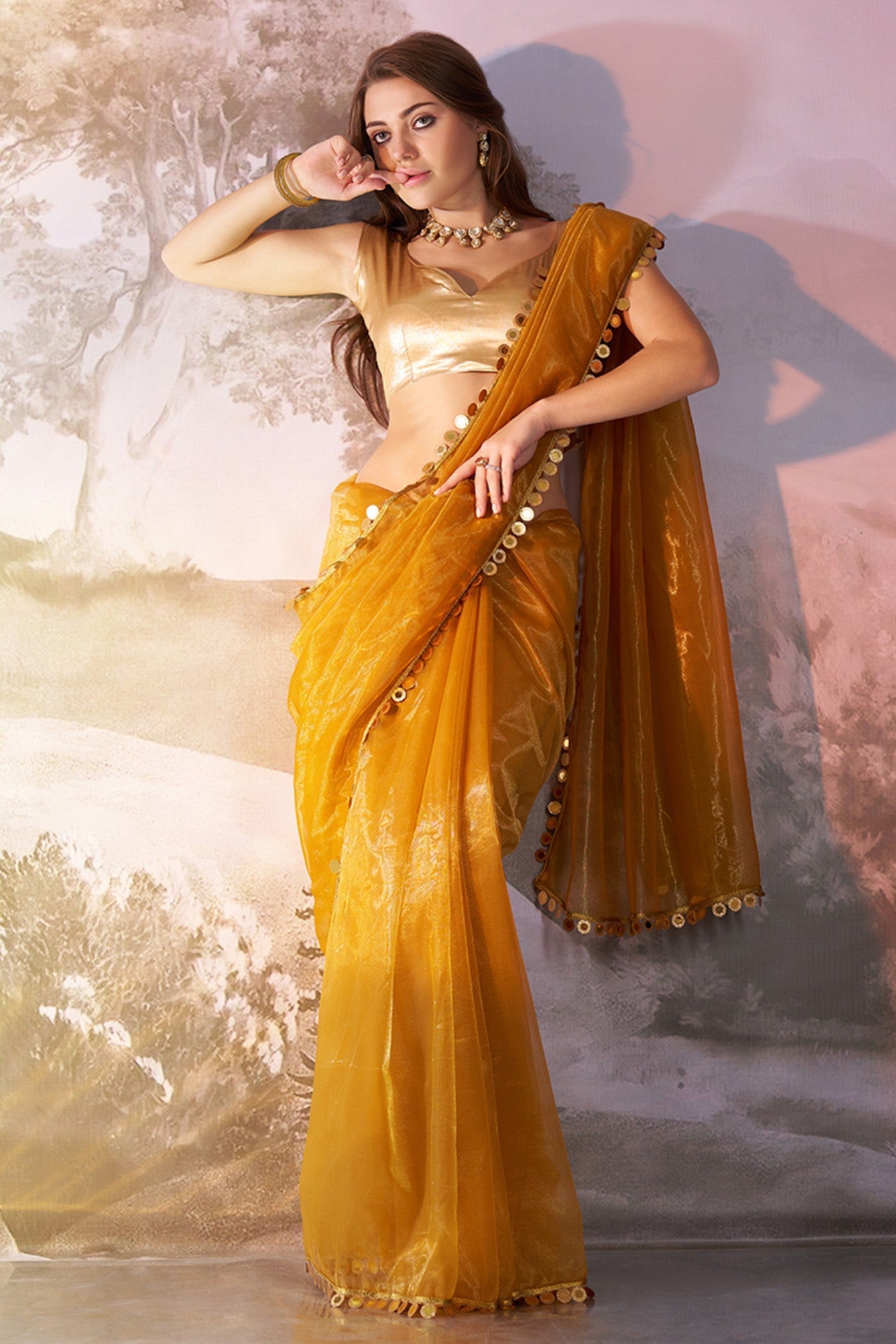 Butterscotch Yellow Partywear Net saree