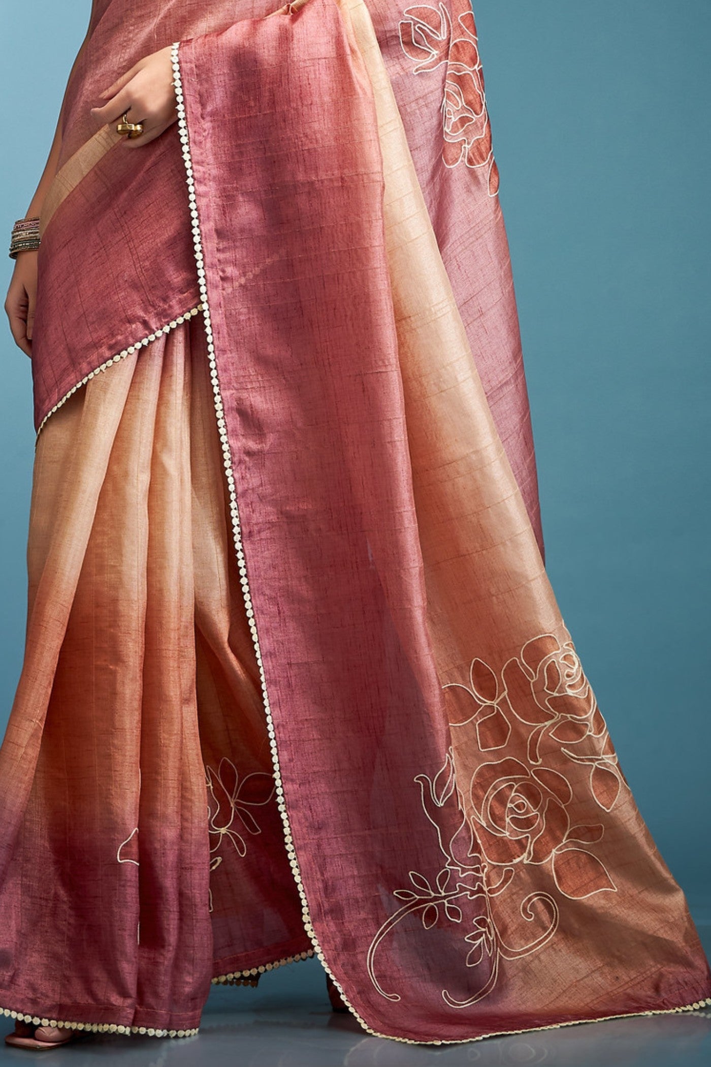 Cosmos Pink Designer Tussar Silk Saree