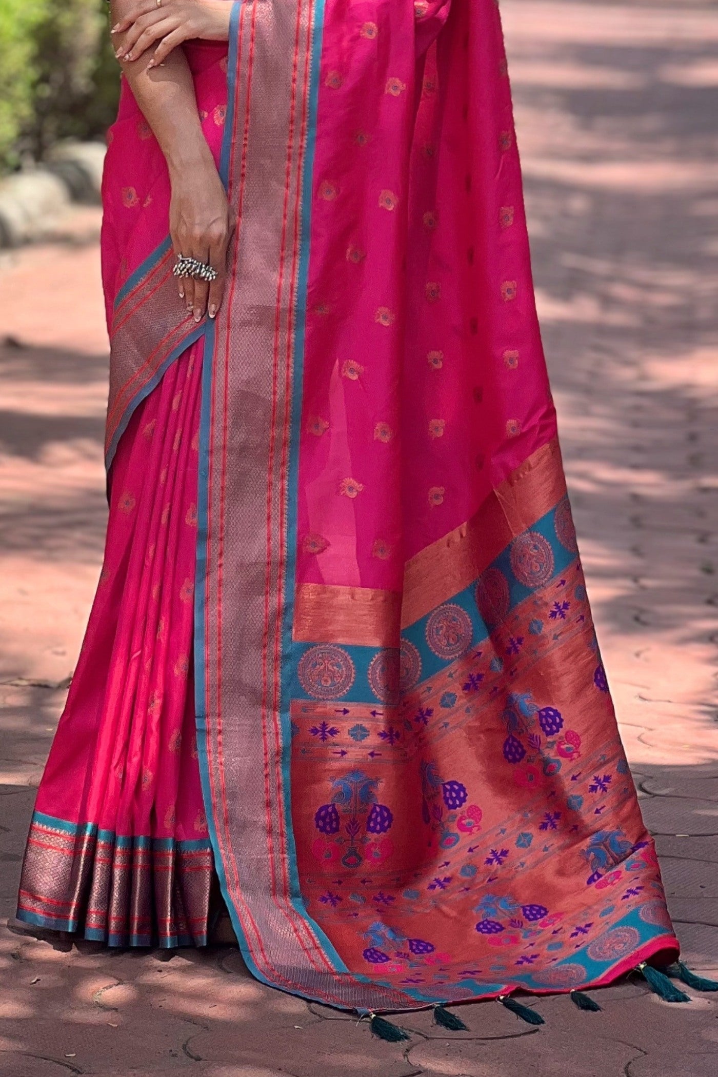 Hibiscus Pink Woven Paithani Saree