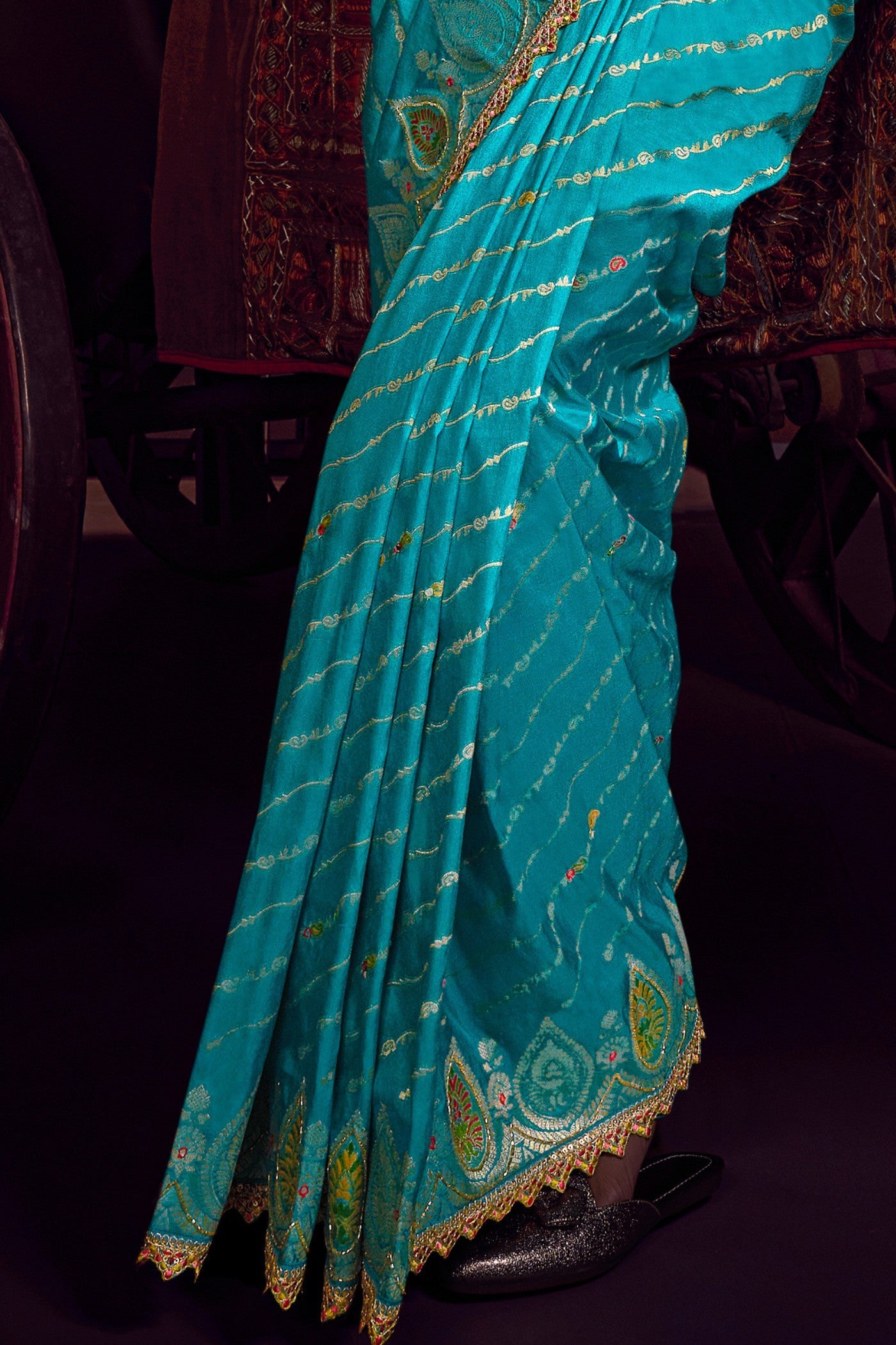 Genoa Blue Designer Banarasi Dola Silk Saree