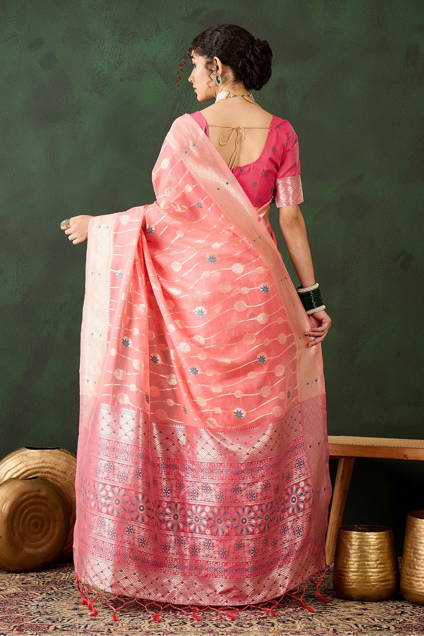 Heavenly Pink Woven Cotton Saree