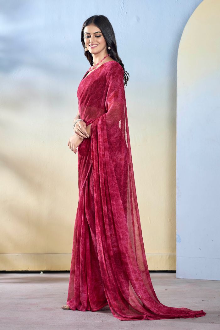 Burgundy Maroon Ready To Wear Georgette Saree