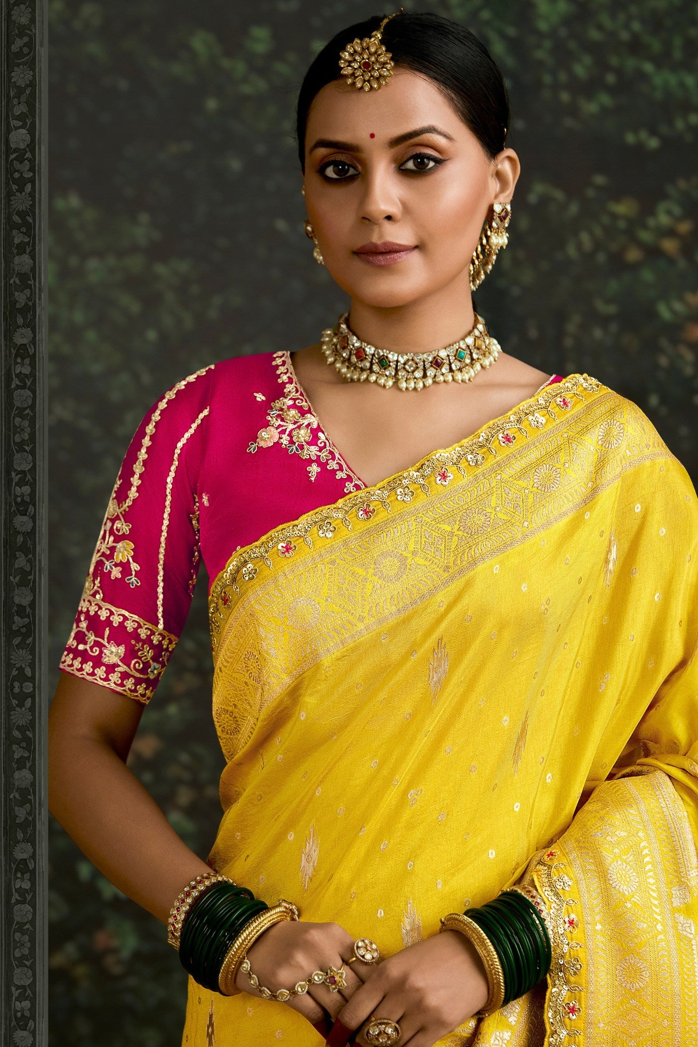 Bumblebee Yellow Designer Banarasi Saree