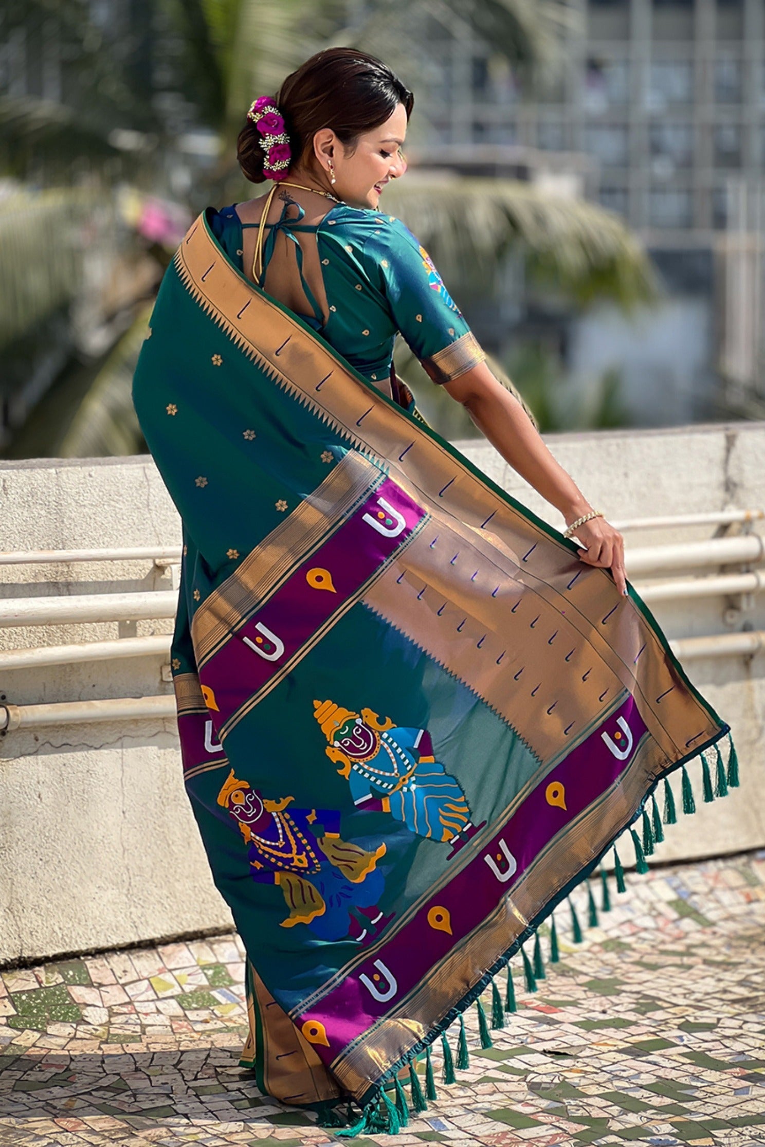 Elephant Green Woven Paithani Saree