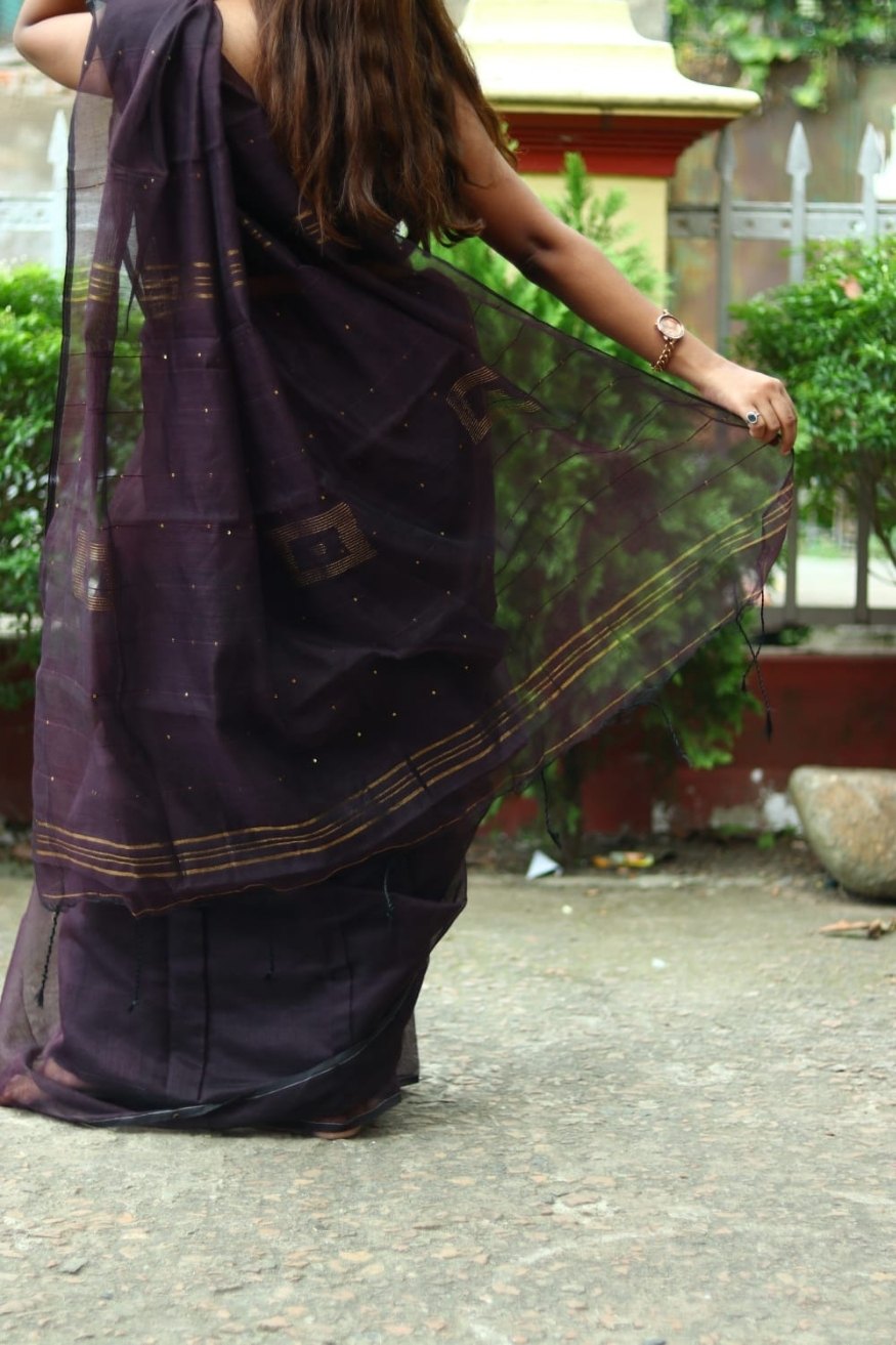 Cod Black Cotton Sequence Chumki Saree