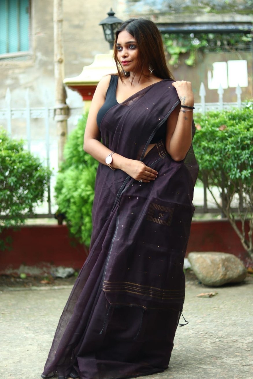 Cod Black Cotton Sequence Chumki Saree