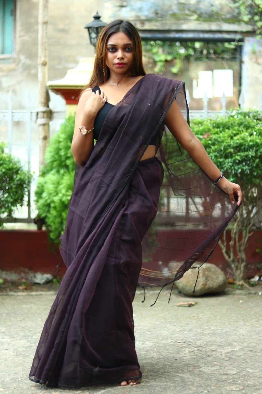 Cod Black Cotton Sequence Chumki Saree