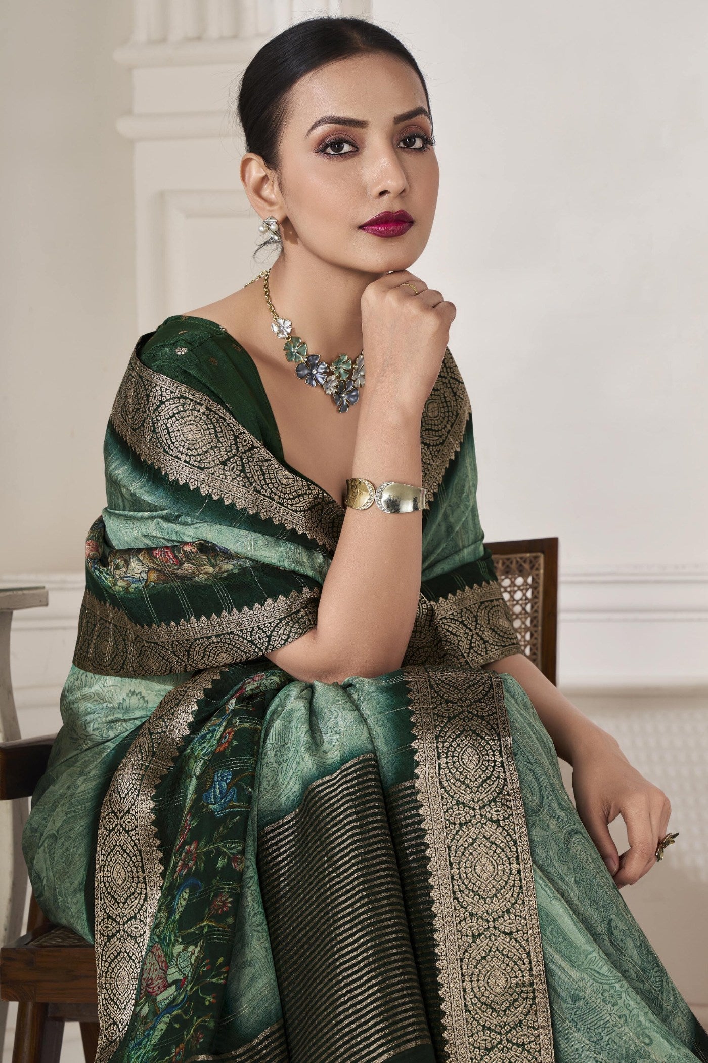 Winter Green Banarasi Silk Saree