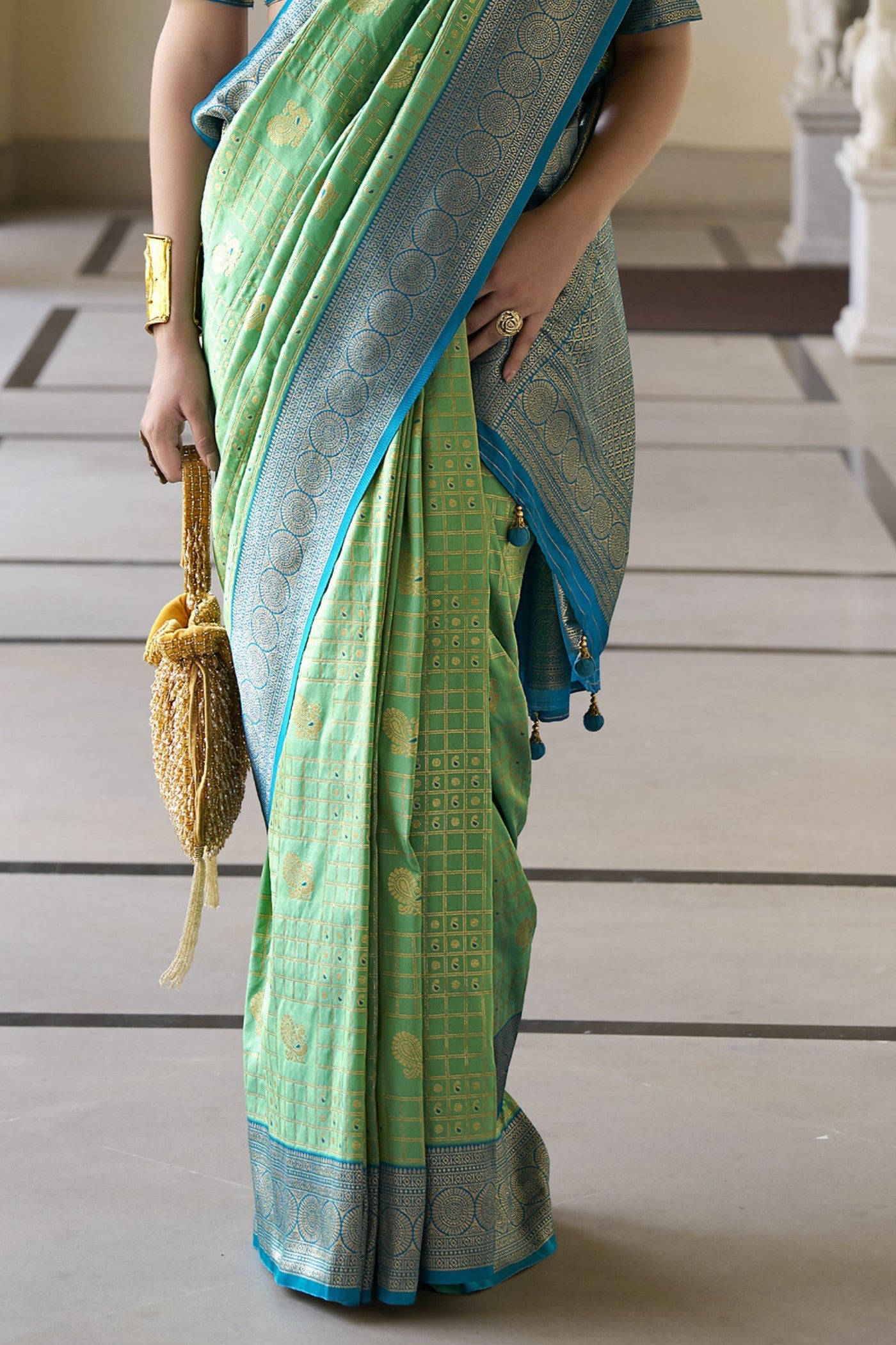 Celadon Green Woven Kanjivaram Saree