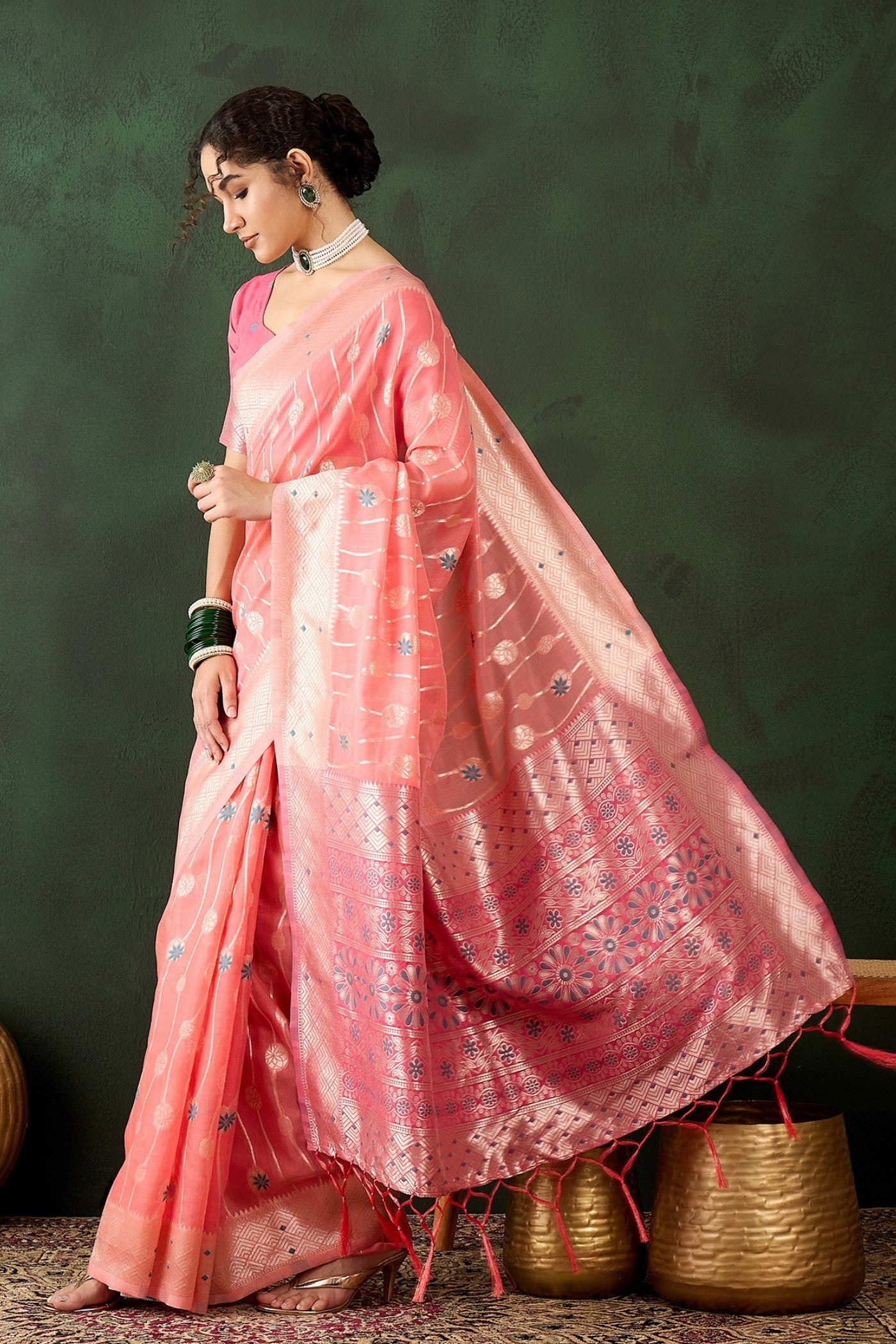 Heavenly Pink Woven Cotton Saree