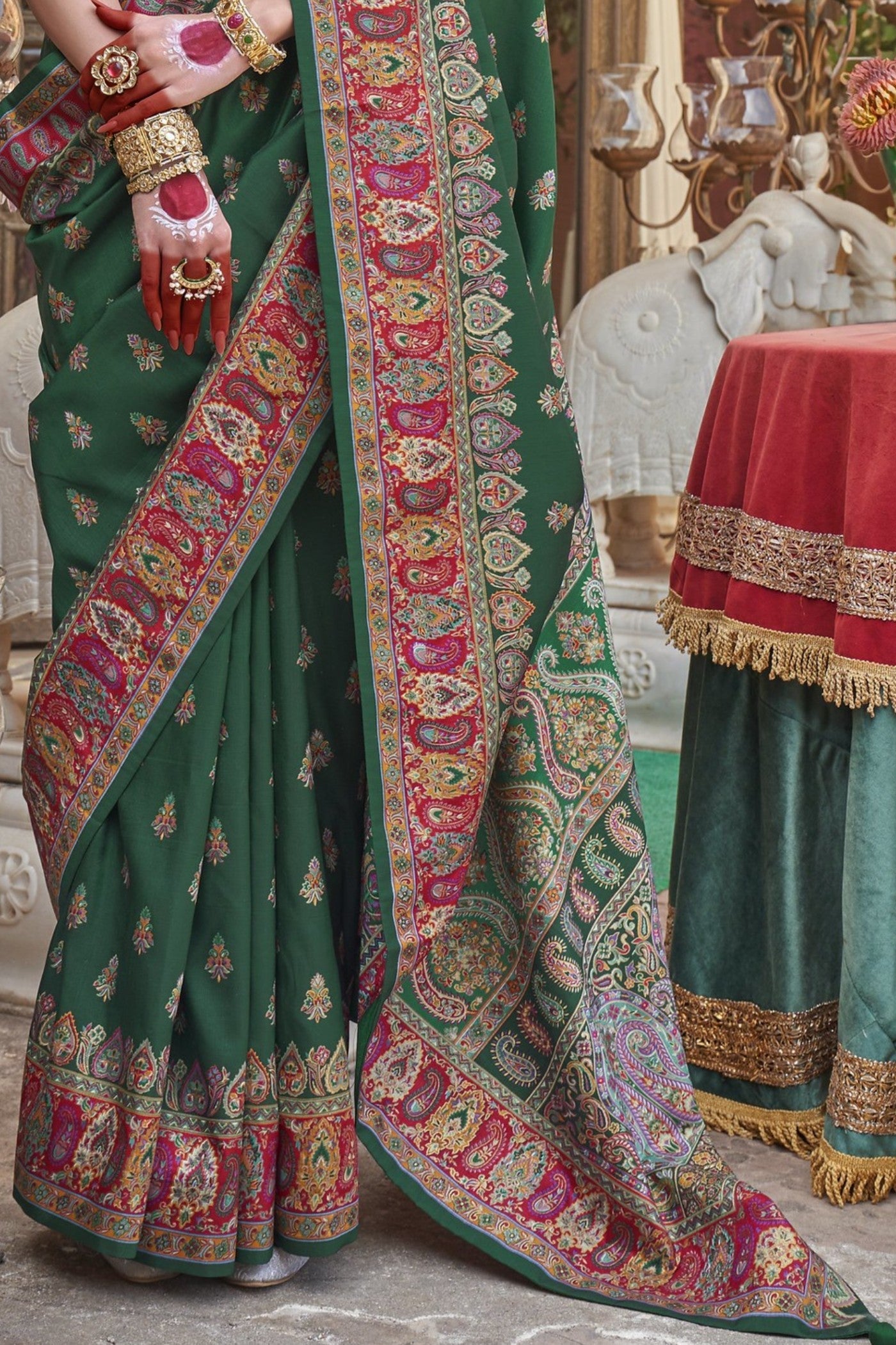 Gladiolus Green Banarasi Jamawar Saree