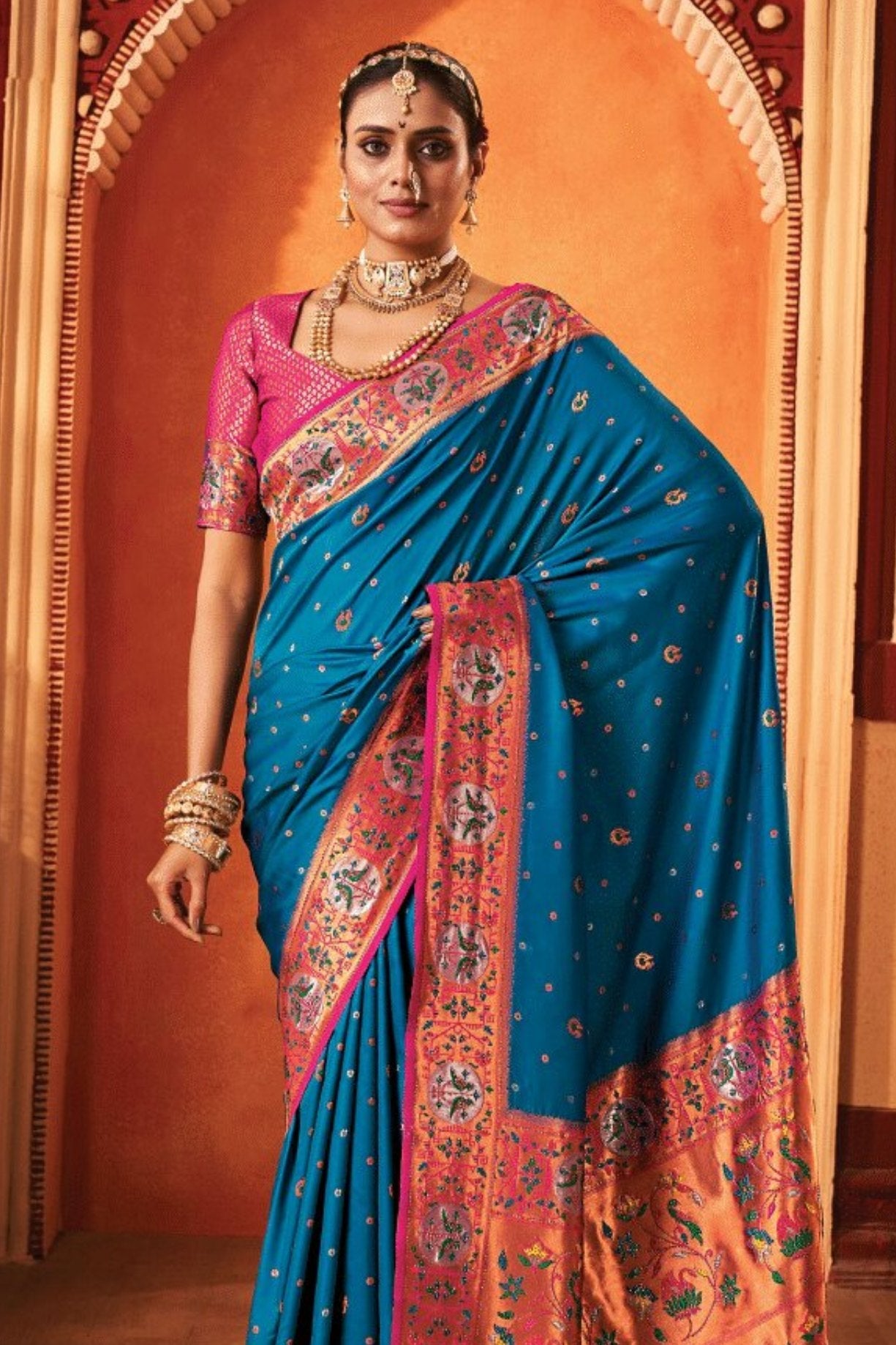 Chathams Blue Woven Paithani Saree