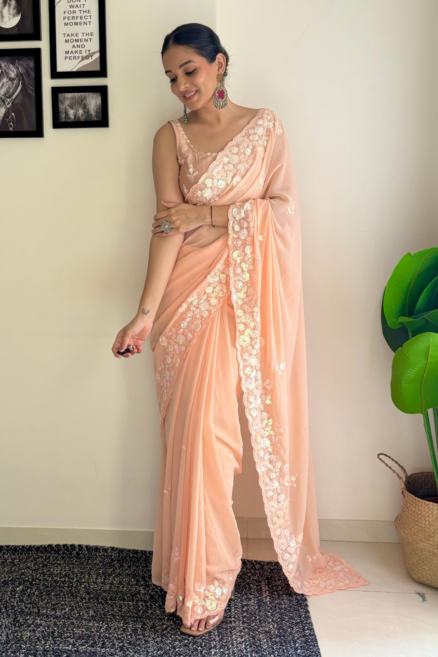 Manhattan Orange Embroidery Georgette saree