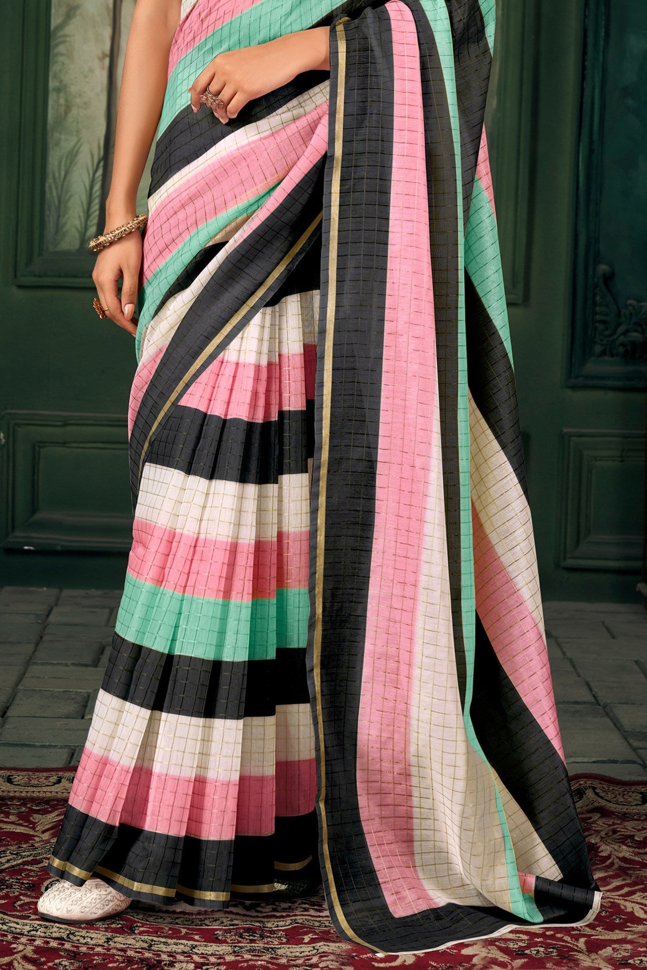 Bunker Black Chanderi Linen Saree